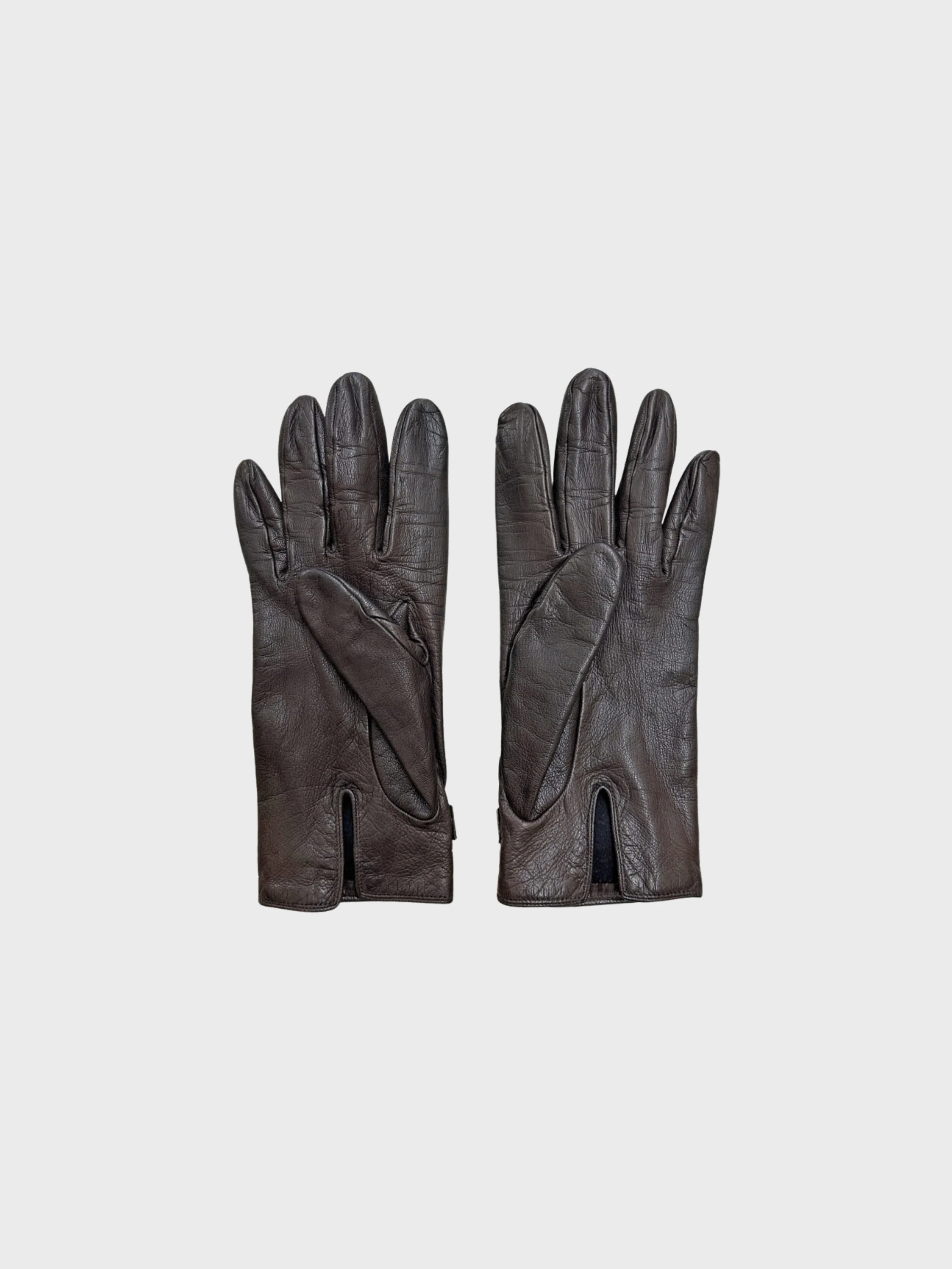 Celine 1990s Brown Leather Triomphe Gloves - Image 2