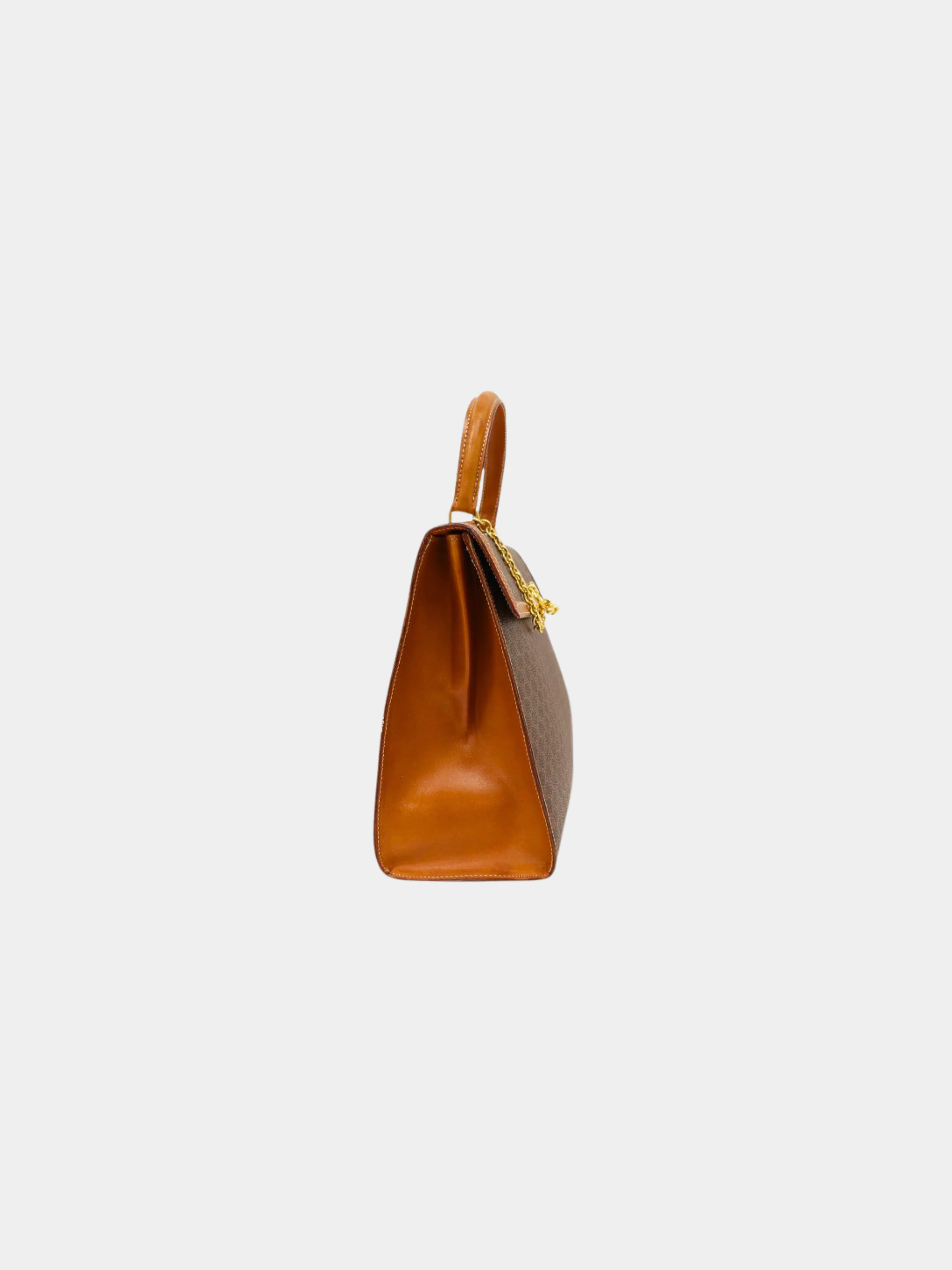 Celine 1990s Brown Macadam PVC and Leather Gancini Hardware Handbag - Image 3
