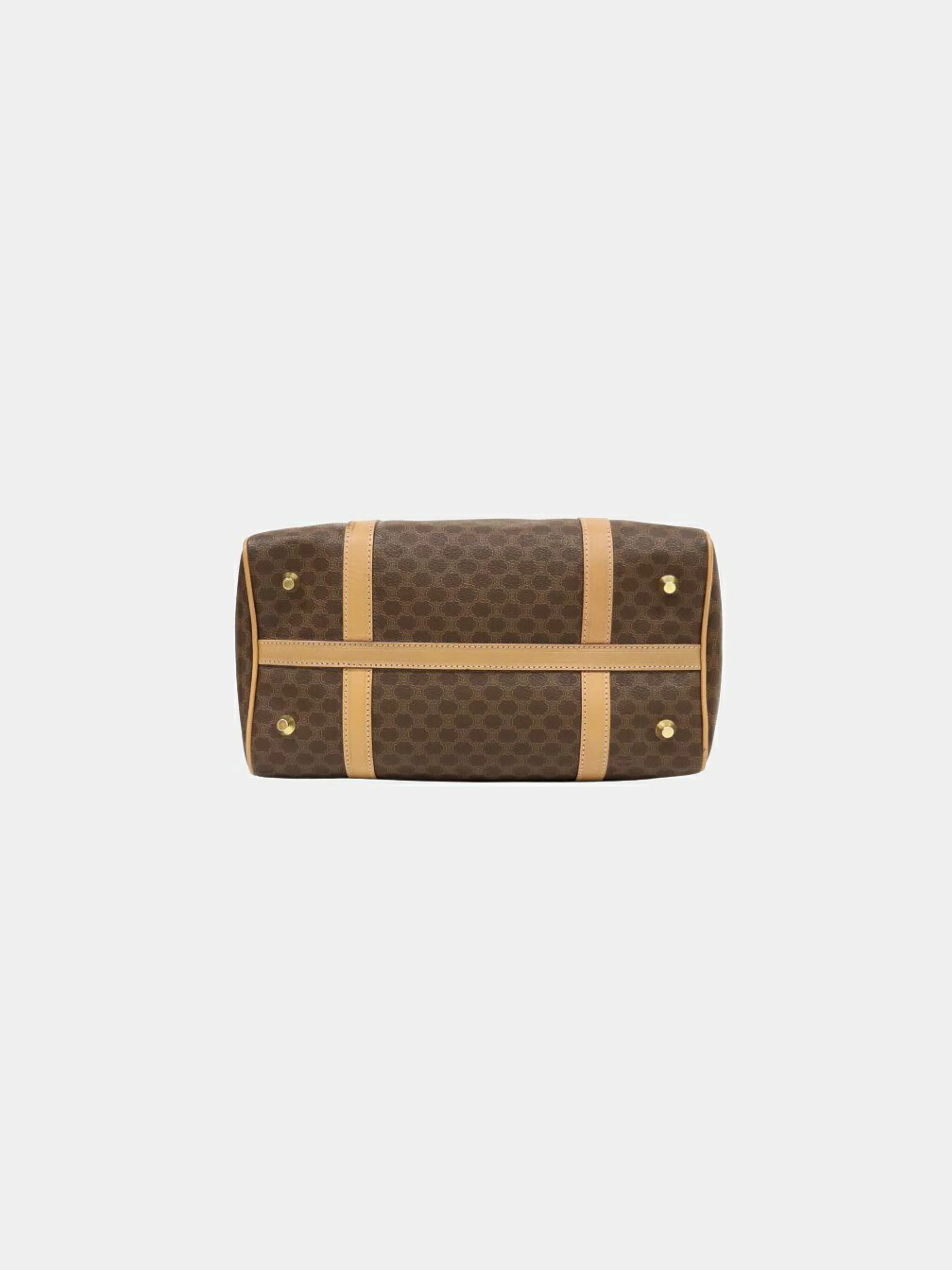 Celine 1990s Brown PVC and Leather Macadam Blazon Embossed Boston Bag - Image 4