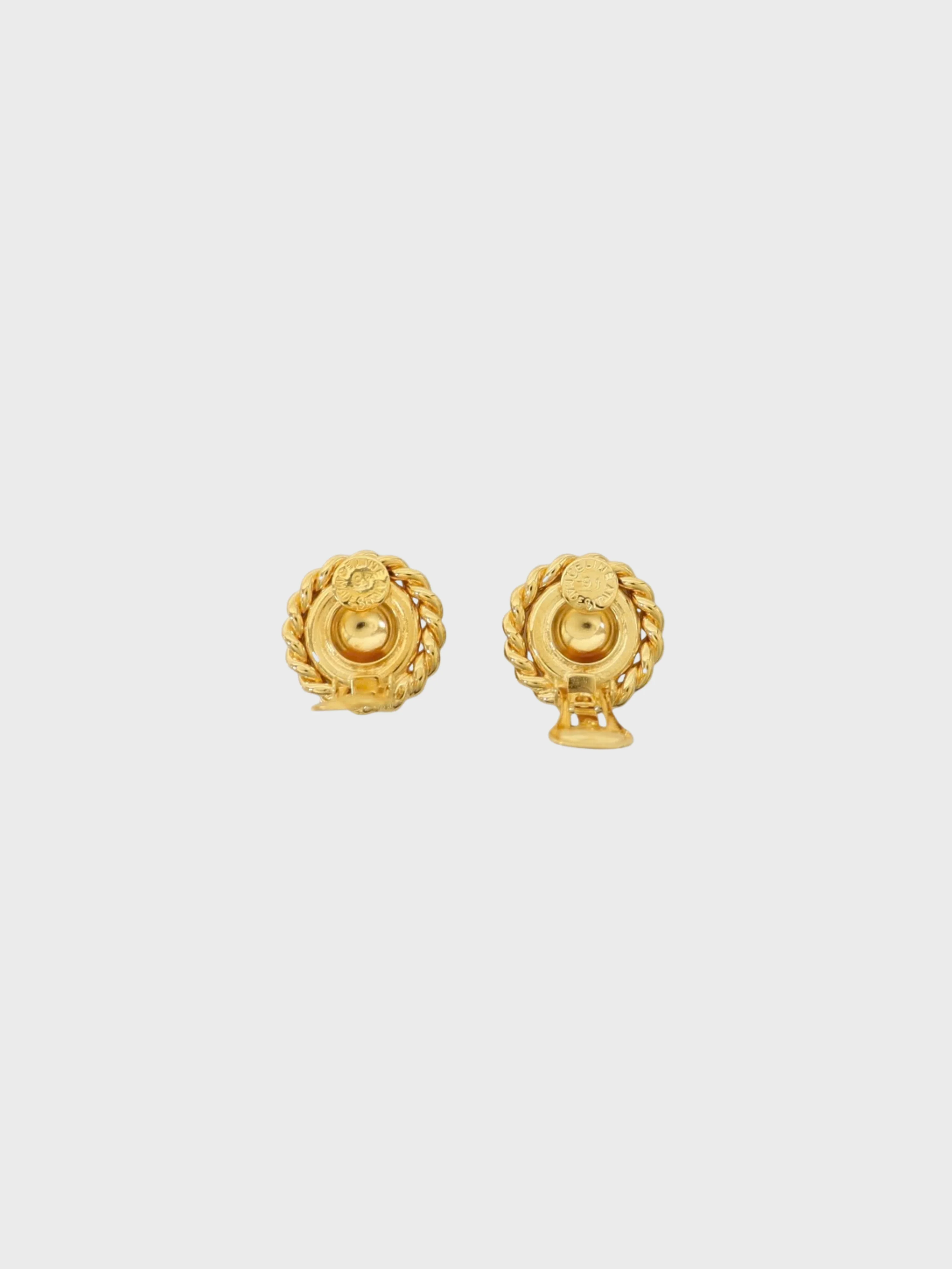 Celine 1990s Gold Plated Metal Blazon Round Clip-On Earrings - Image 2