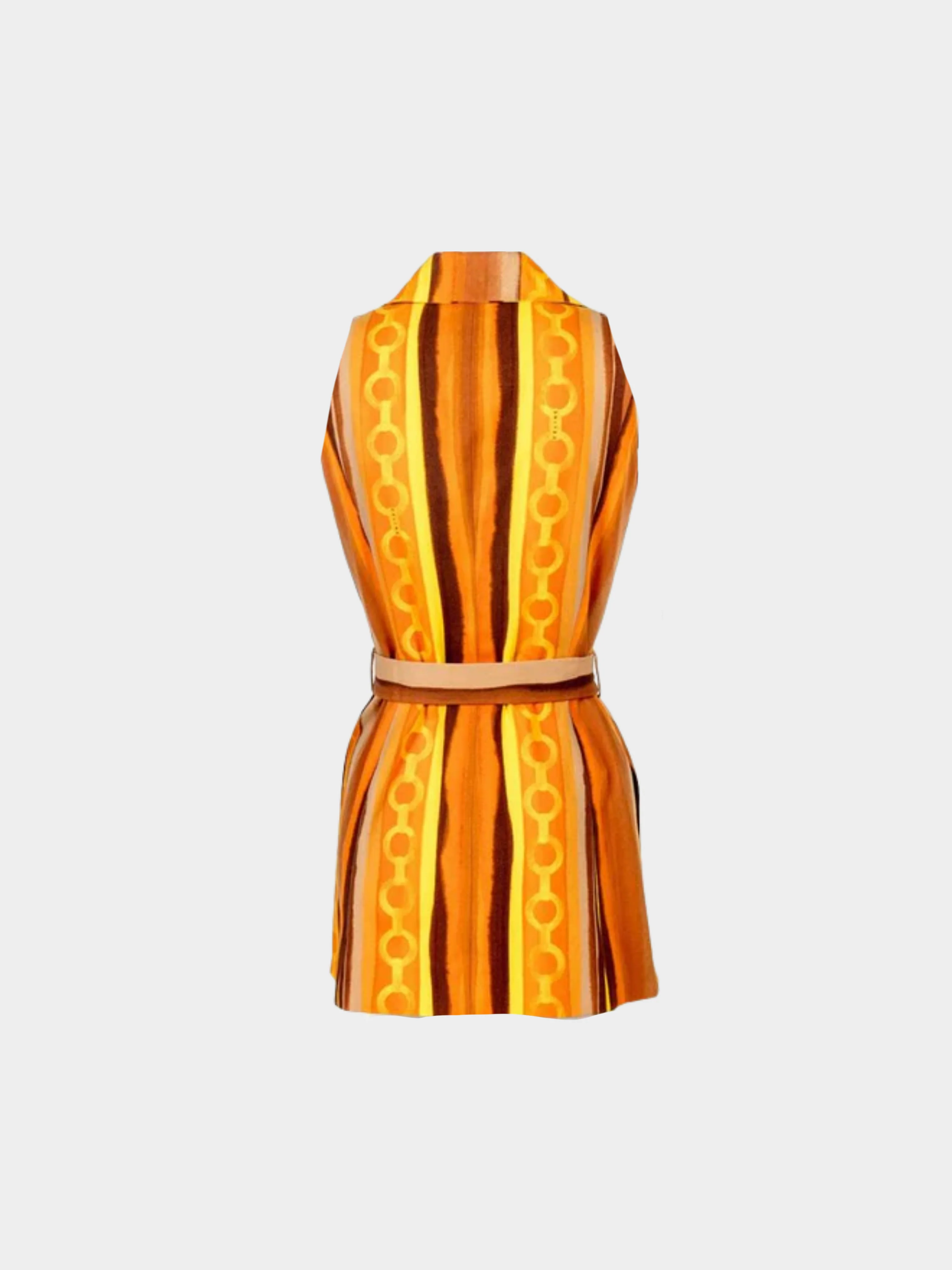 Celine 1990s Orange Mod Stripe Print Belted Tunic Vest - Image 2