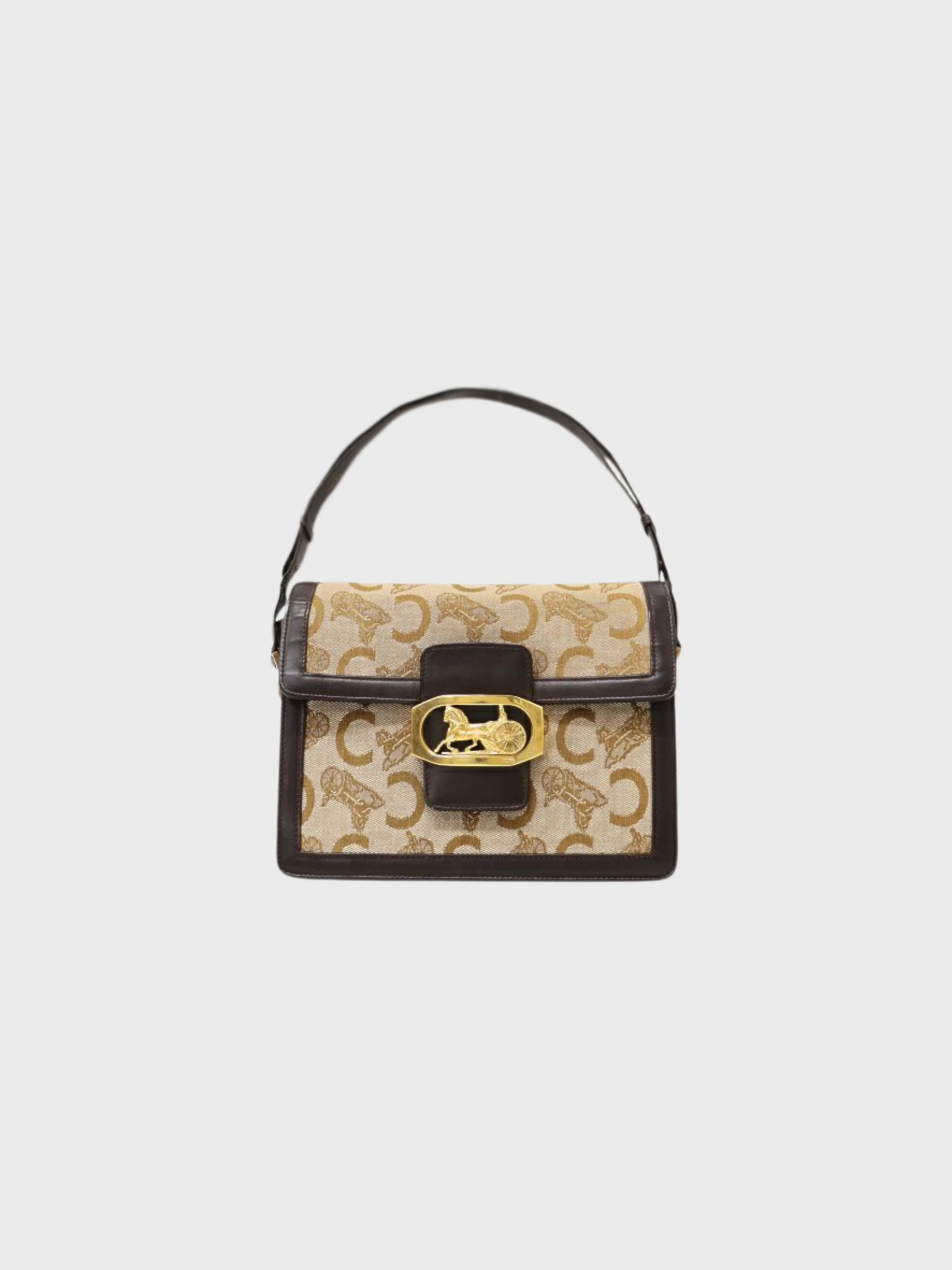 Celine 2000s Beige Brown Canvas Leather C Macadam One-Shoulder Bag