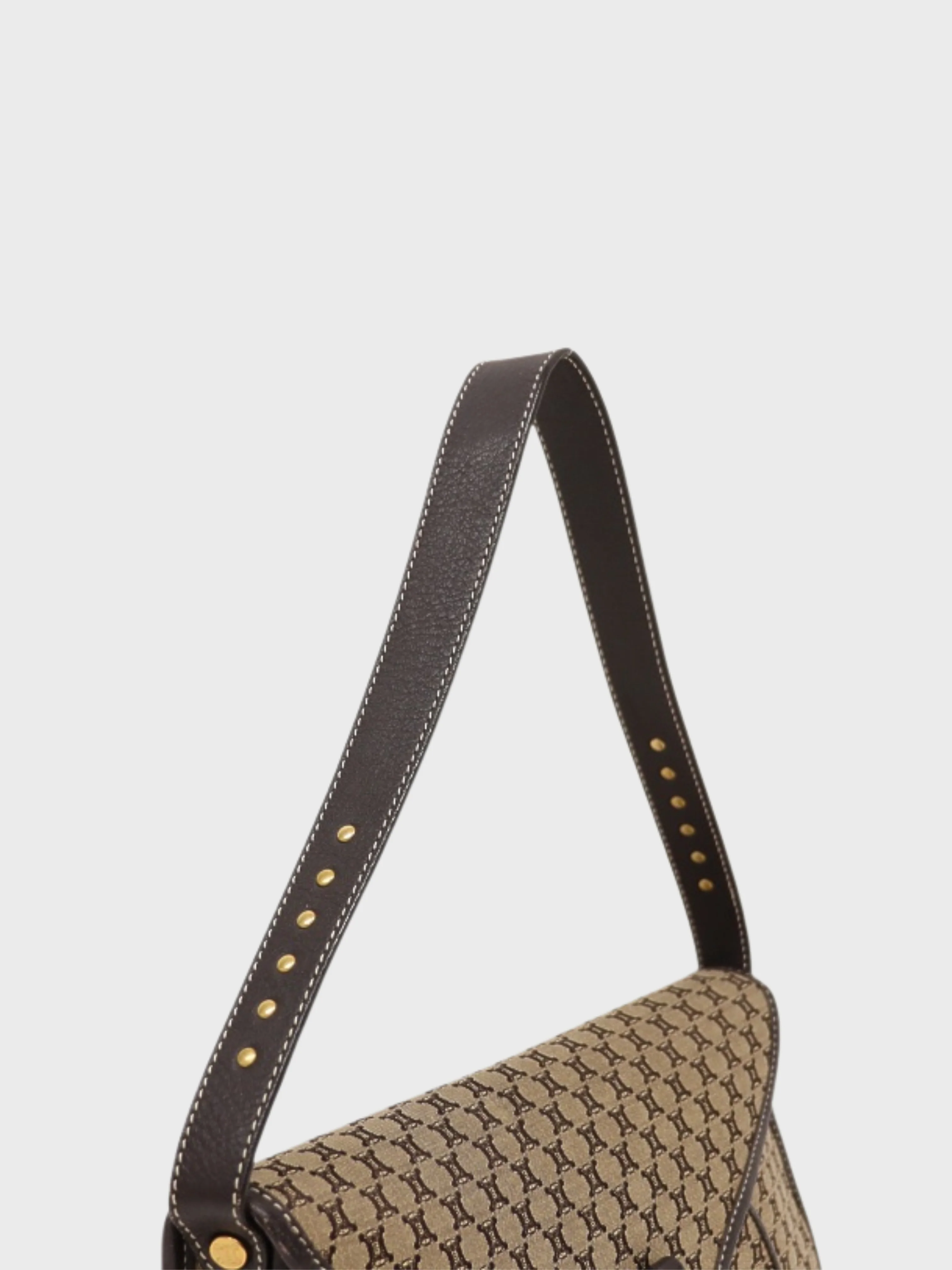 Celine 2000s Beige Brown Macadam Canvas Leather Shoulder Bag - Image 7
