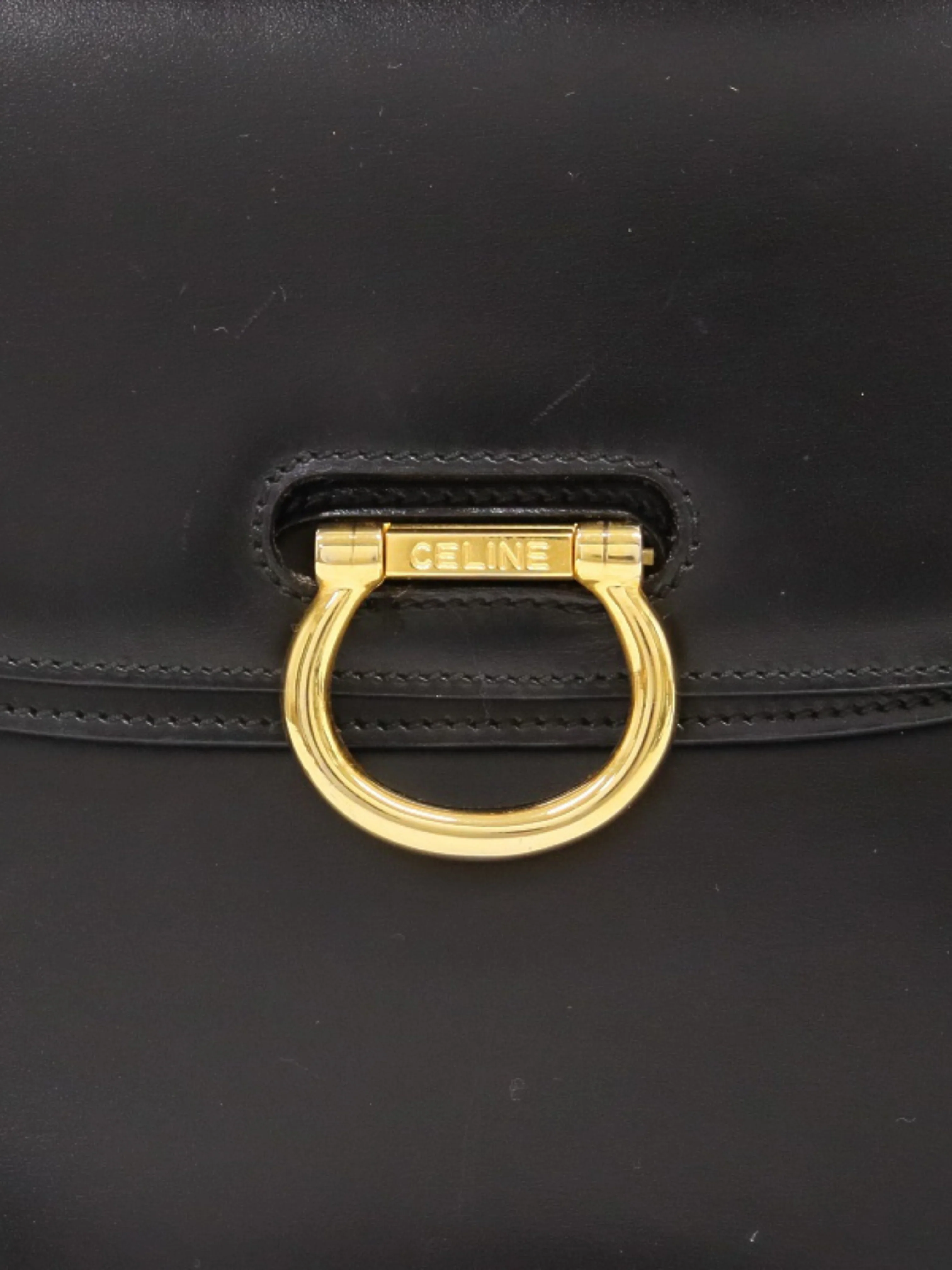 Celine 2000s Black Leather Double Flap Handbag - Image 8