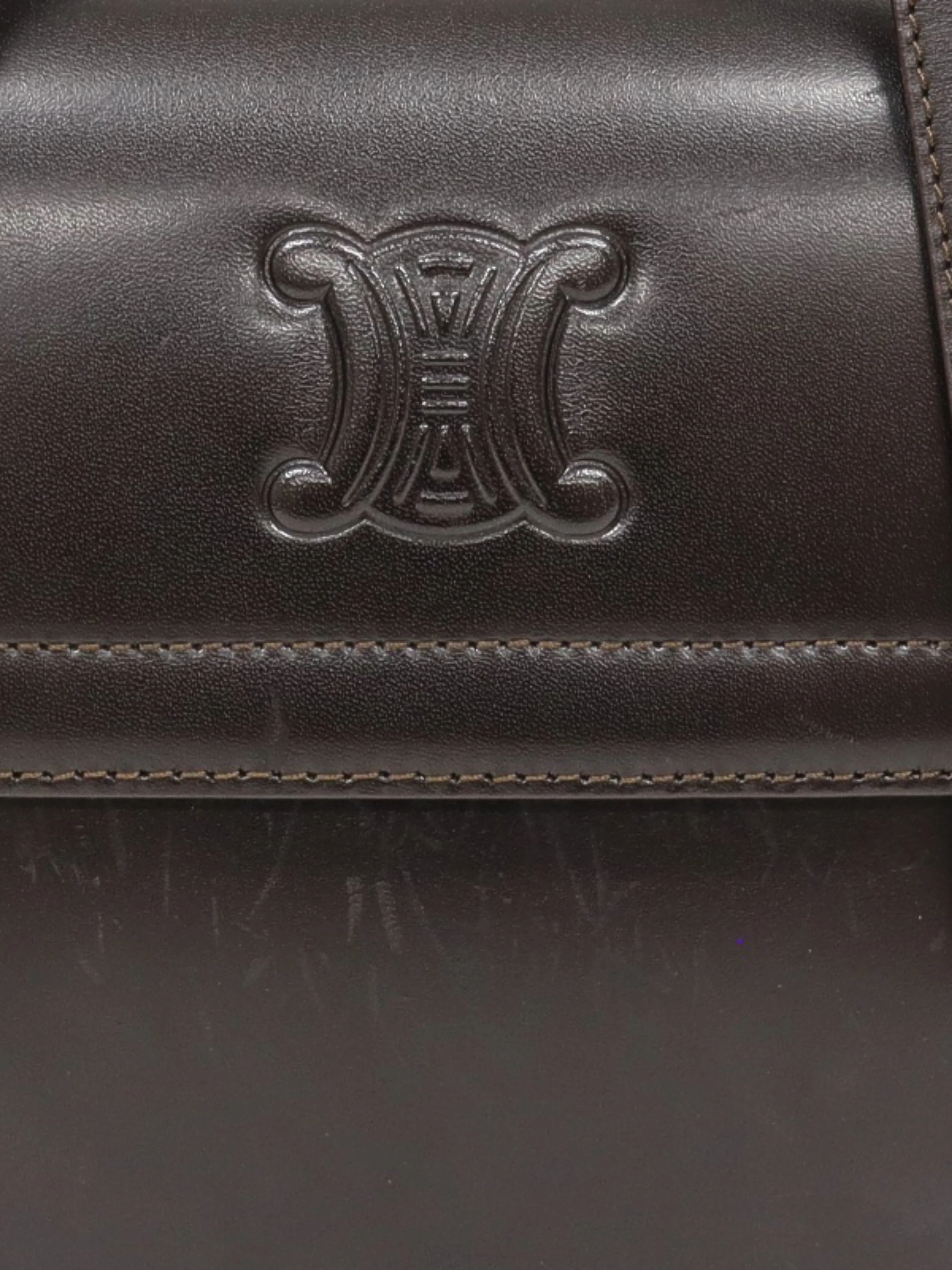 Celine 2000s Black Leather Triomphe Handbag - Image 6