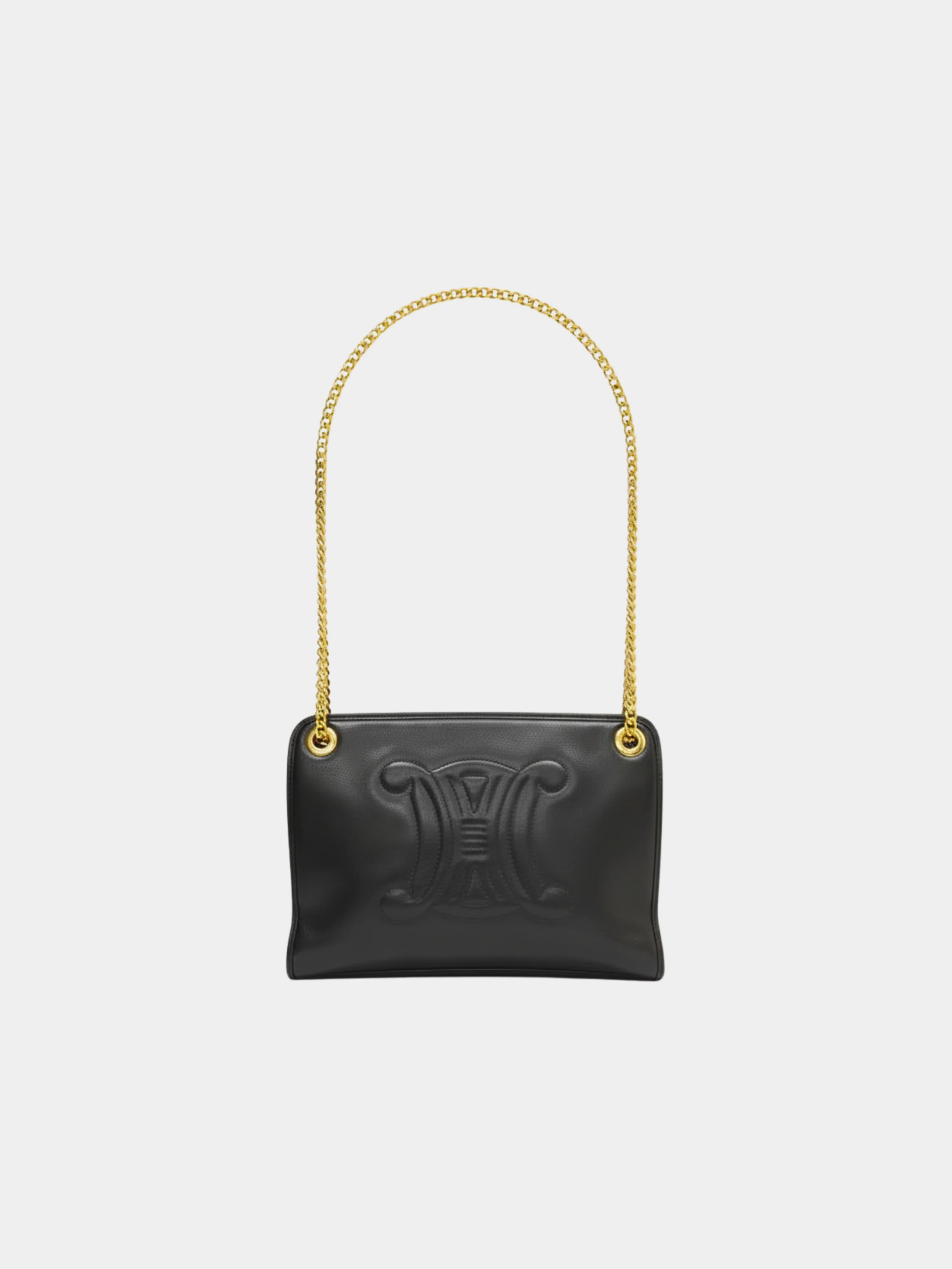 Celine 2000s Black Triomphe Stitch Leather Chain Shoulder Bag
