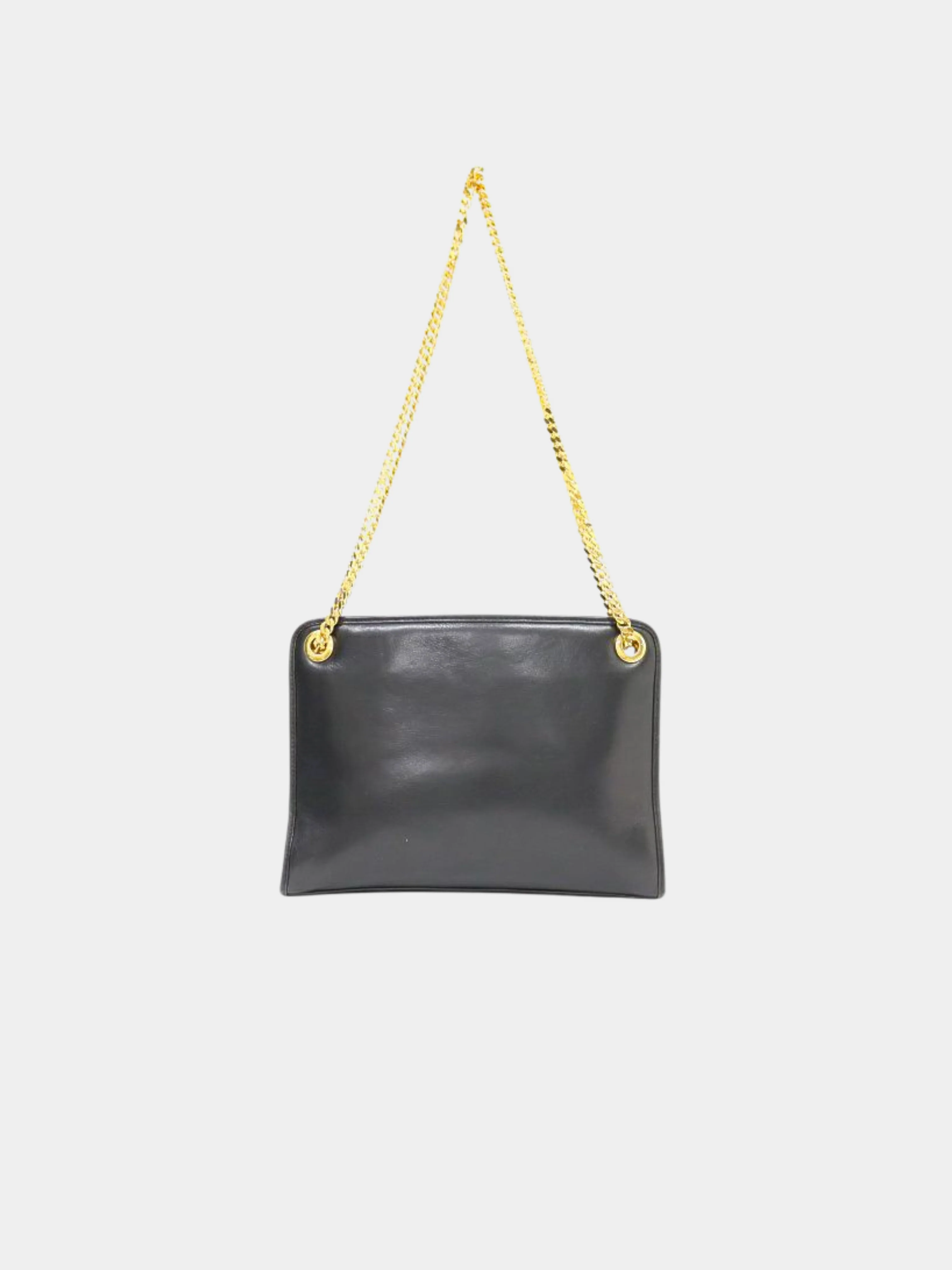 Celine 2000s Black Triomphe Stitch Leather Chain Shoulder Bag - Image 2