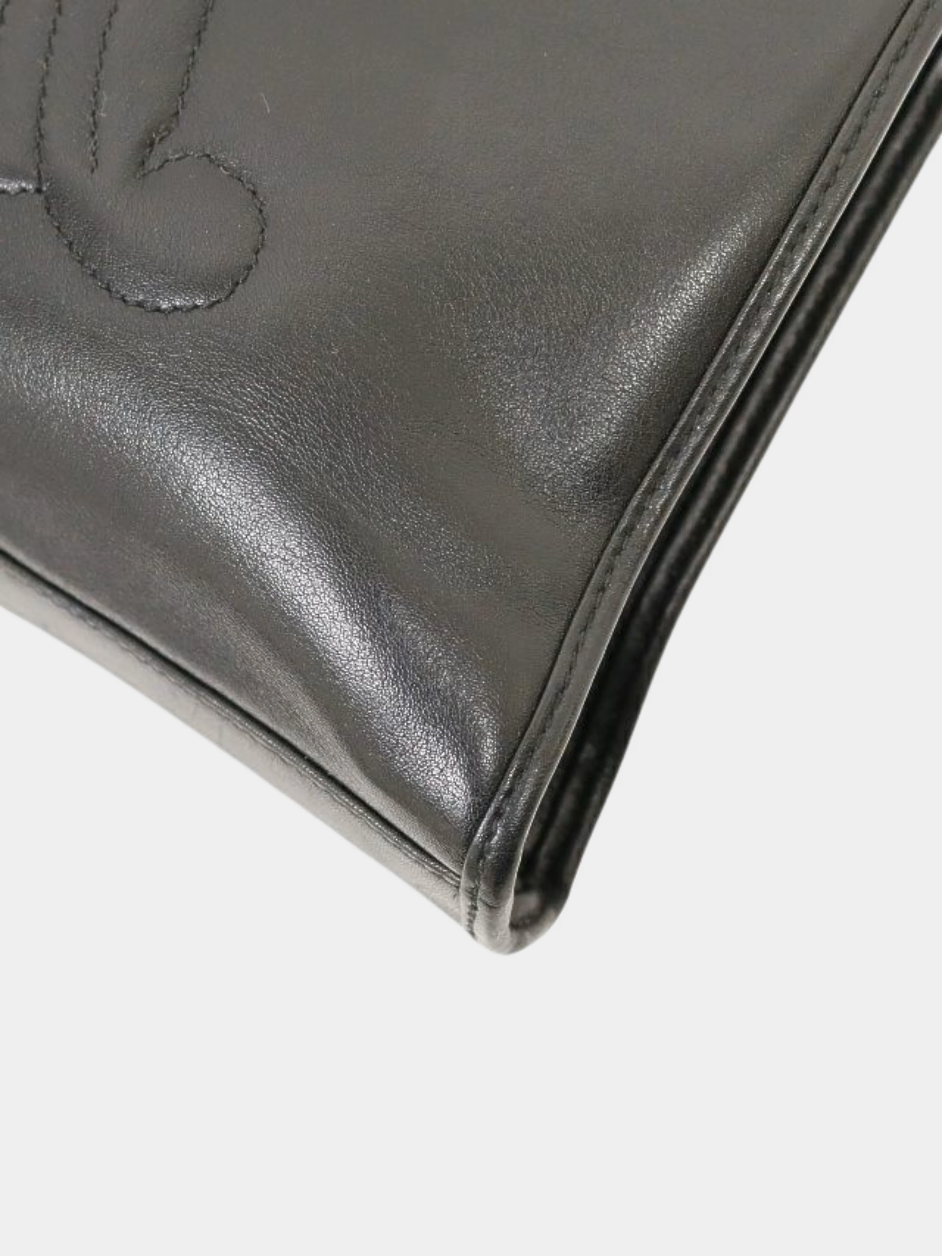 Celine 2000s Black Triomphe Stitch Leather Chain Shoulder Bag - Image 5