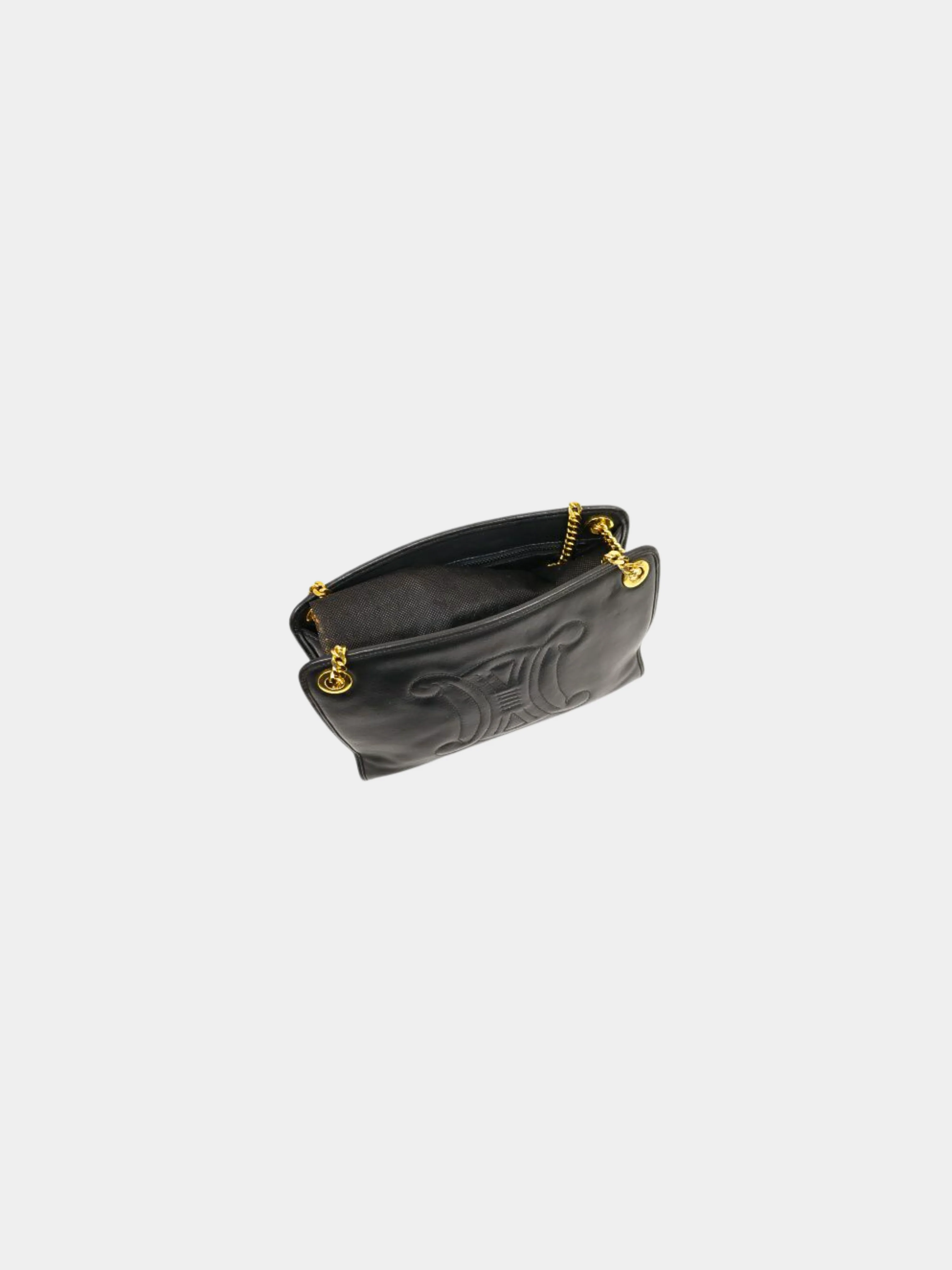 Celine 2000s Black Triomphe Stitch Leather Chain Shoulder Bag - Image 6