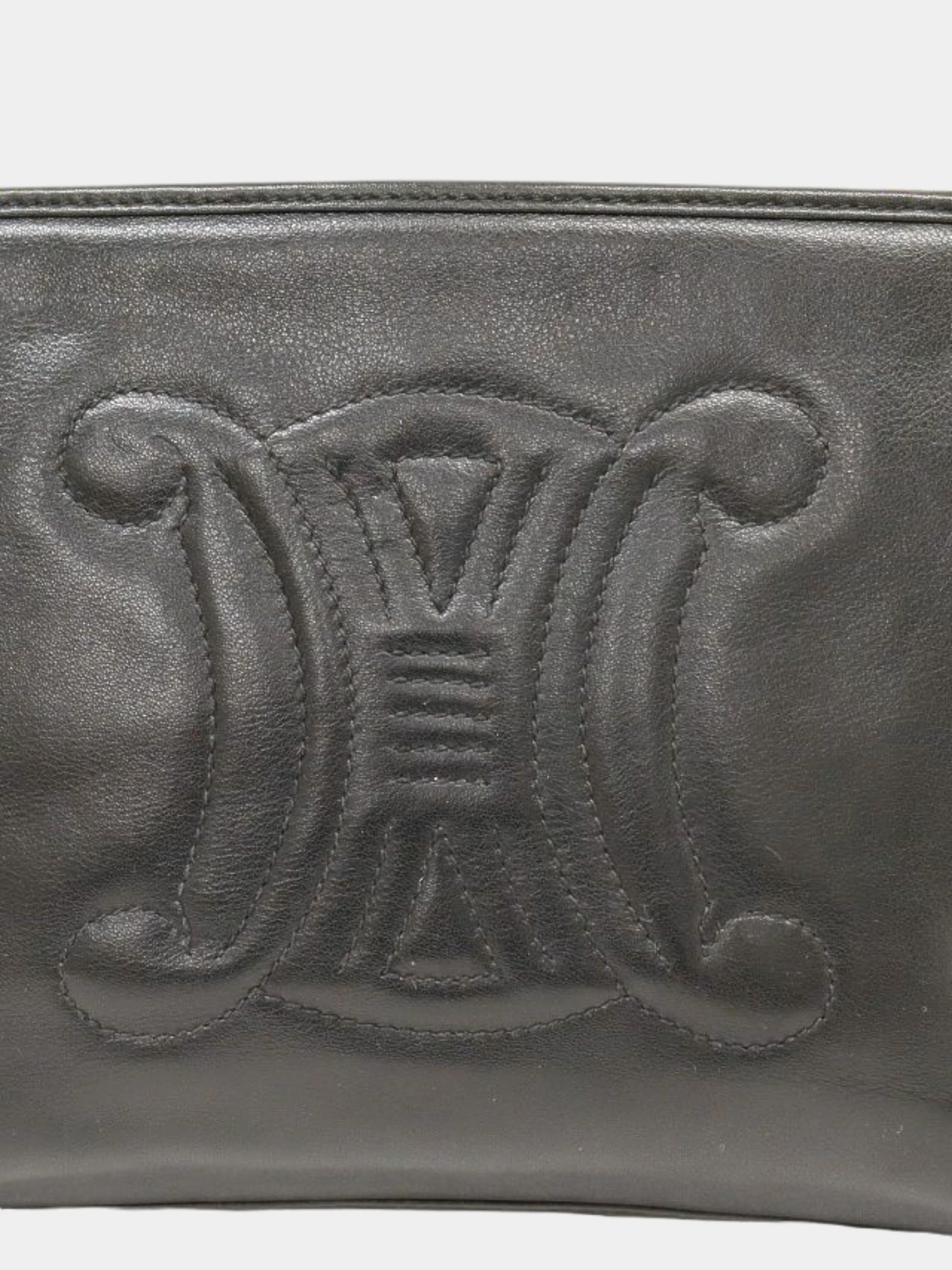 Celine 2000s Black Triomphe Stitch Leather Chain Shoulder Bag - Image 7