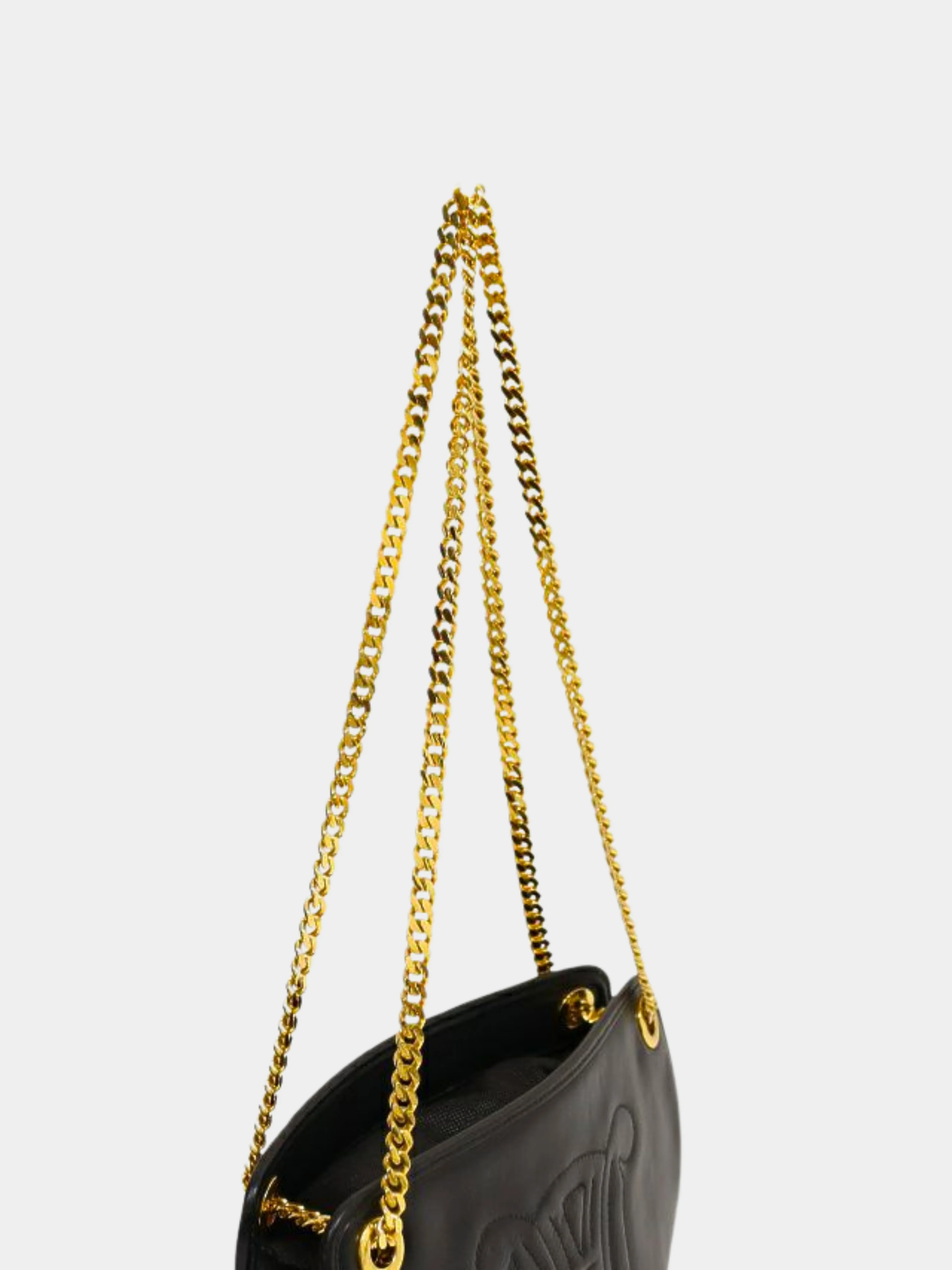 Celine 2000s Black Triomphe Stitch Leather Chain Shoulder Bag - Image 8