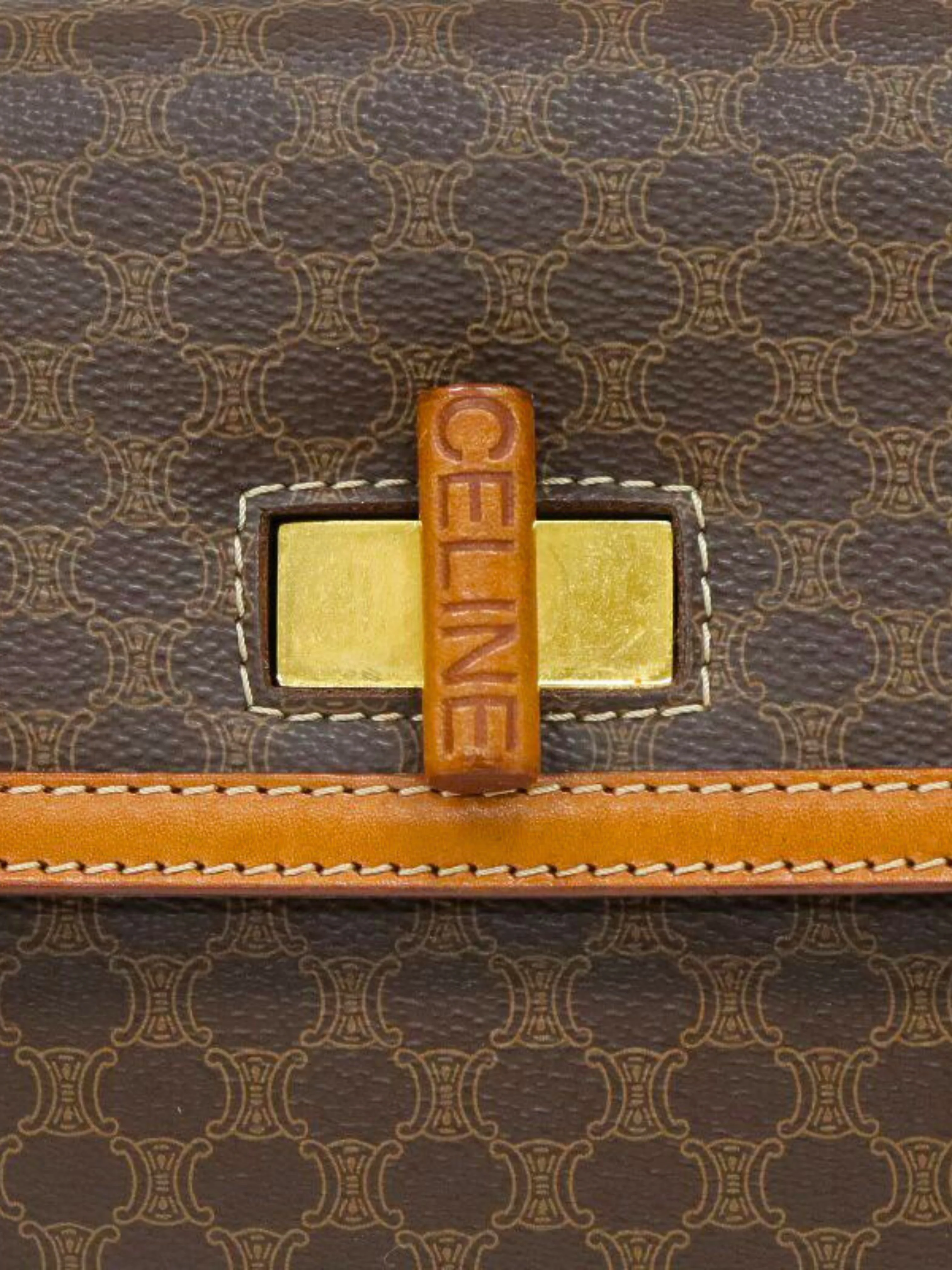 Celine 2000s Brown Macadam Turn Lock Handbag - Image 9