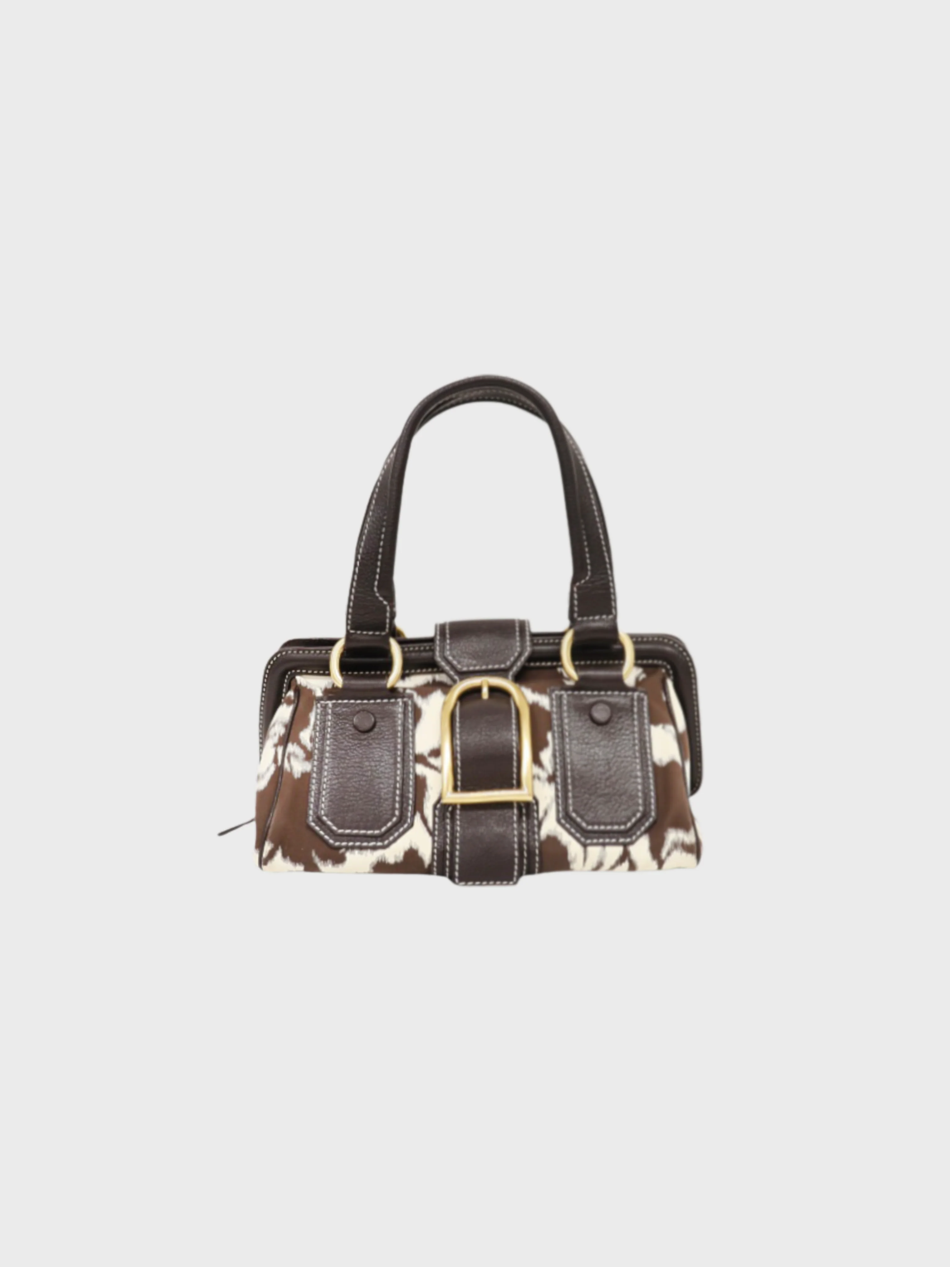 Celine AW 2004 Brown White Triomphe Nylon Leather Handbag
