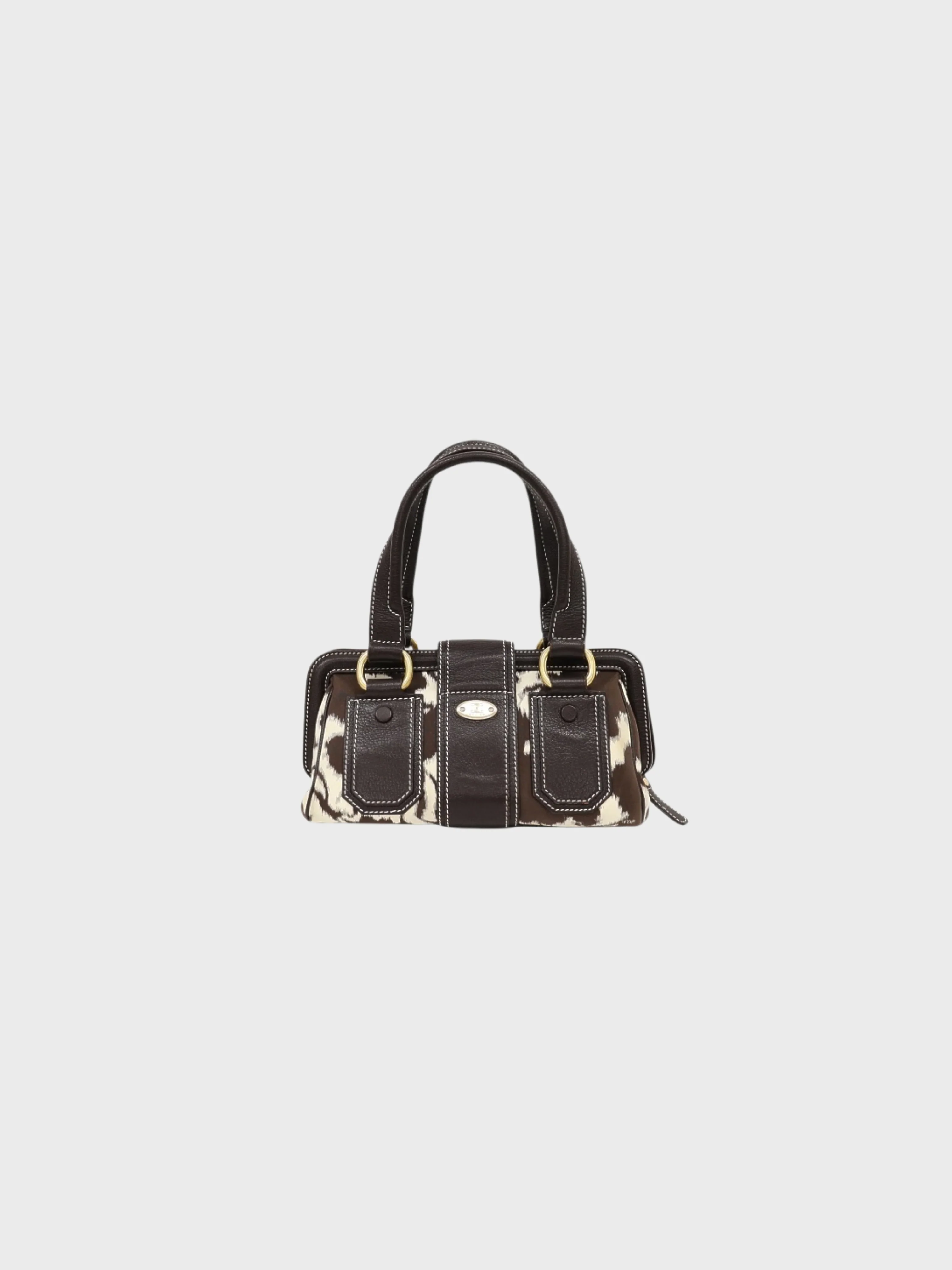 Celine AW 2004 Brown White Triomphe Nylon Leather Handbag - Image 2