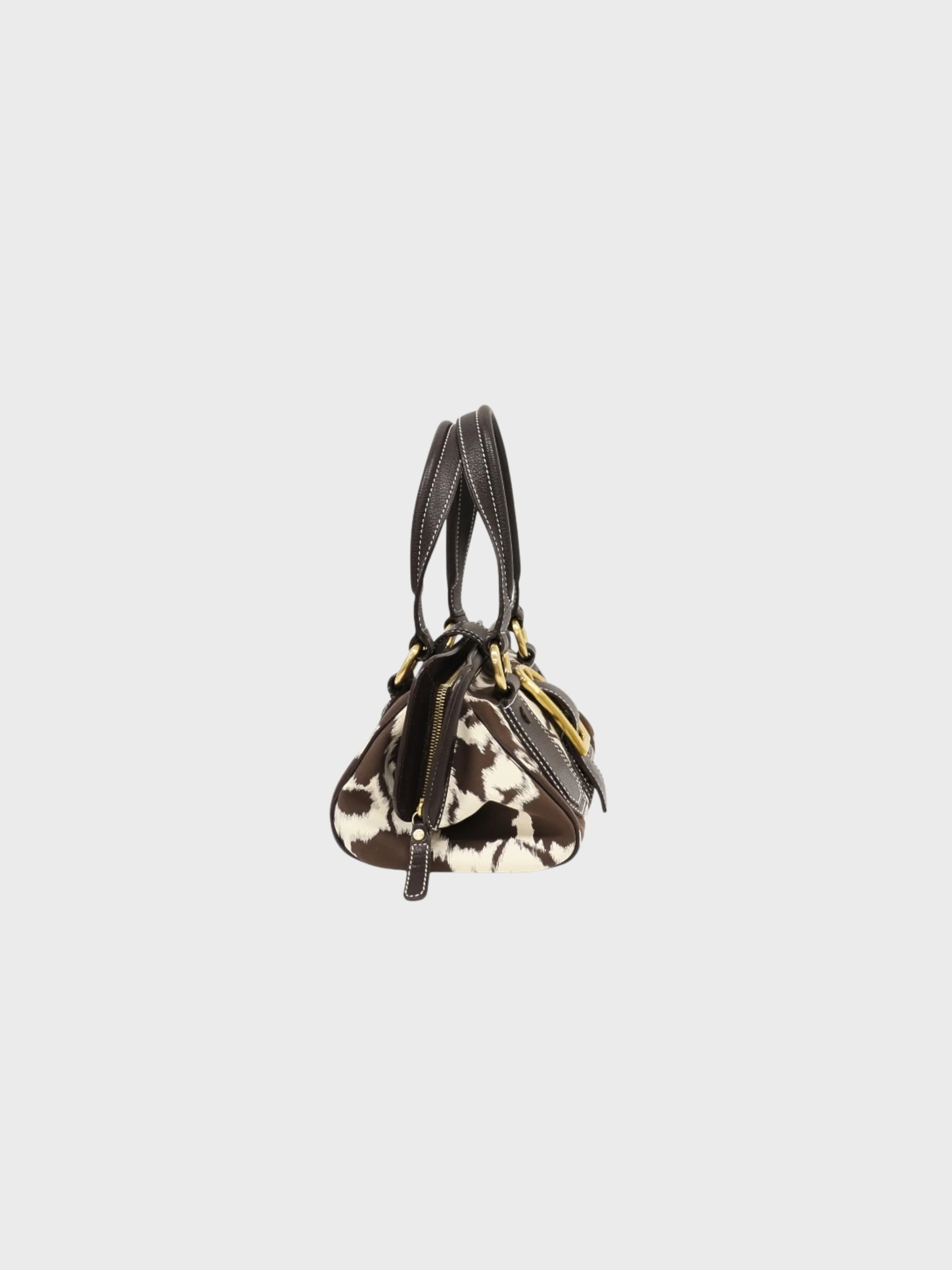 Celine AW 2004 Brown White Triomphe Nylon Leather Handbag - Image 3