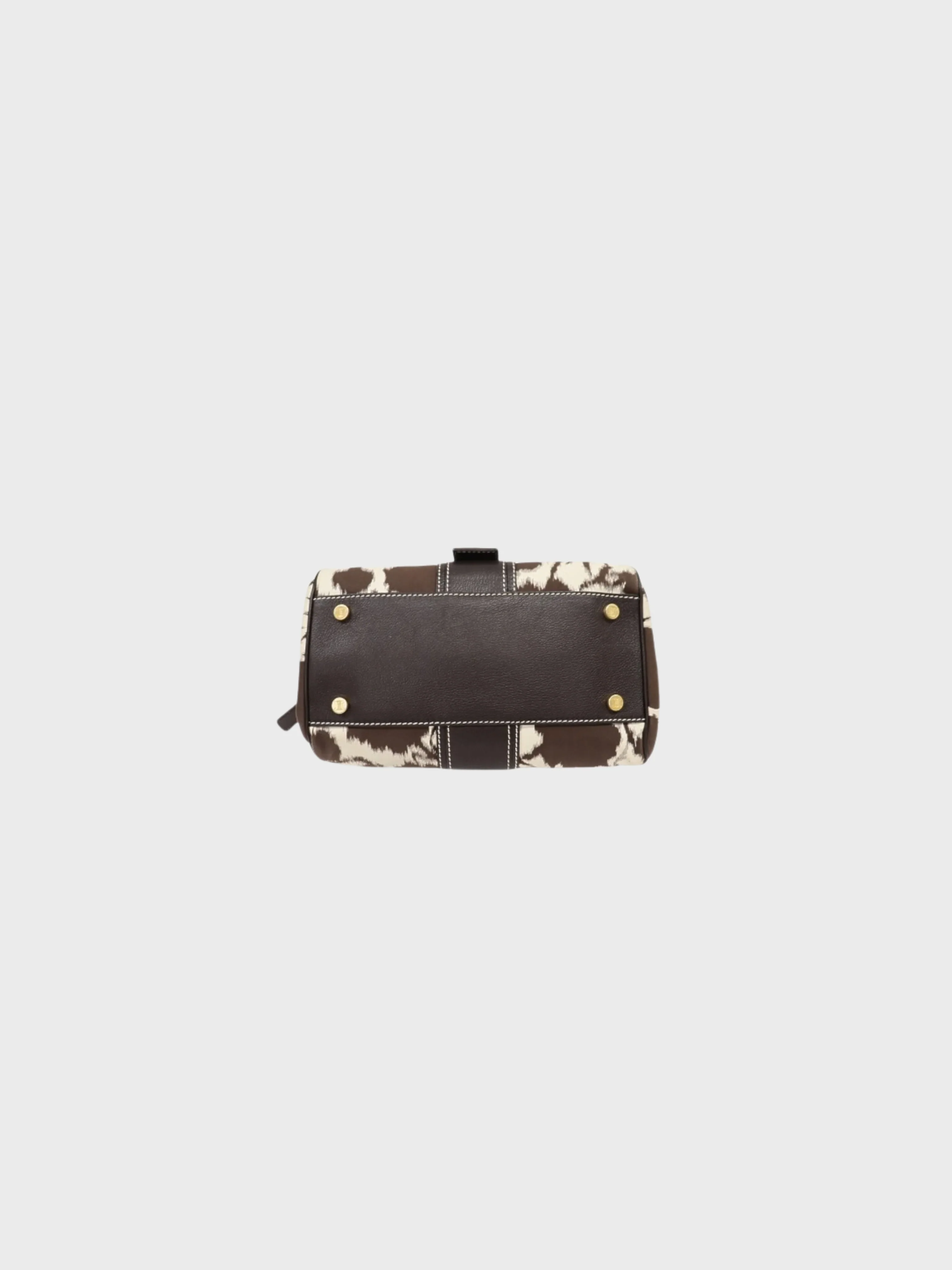Celine AW 2004 Brown White Triomphe Nylon Leather Handbag - Image 4