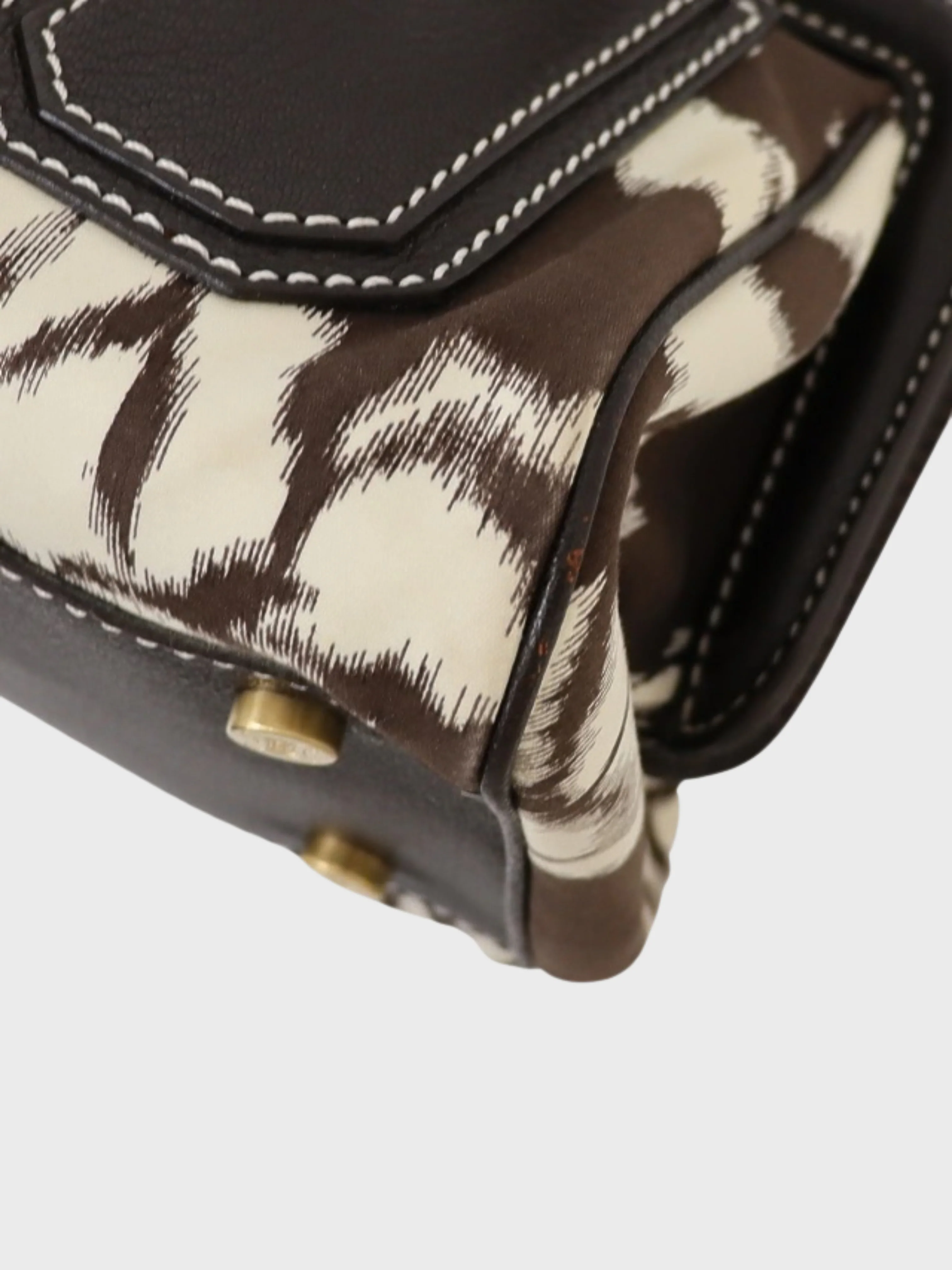 Celine AW 2004 Brown White Triomphe Nylon Leather Handbag - Image 5