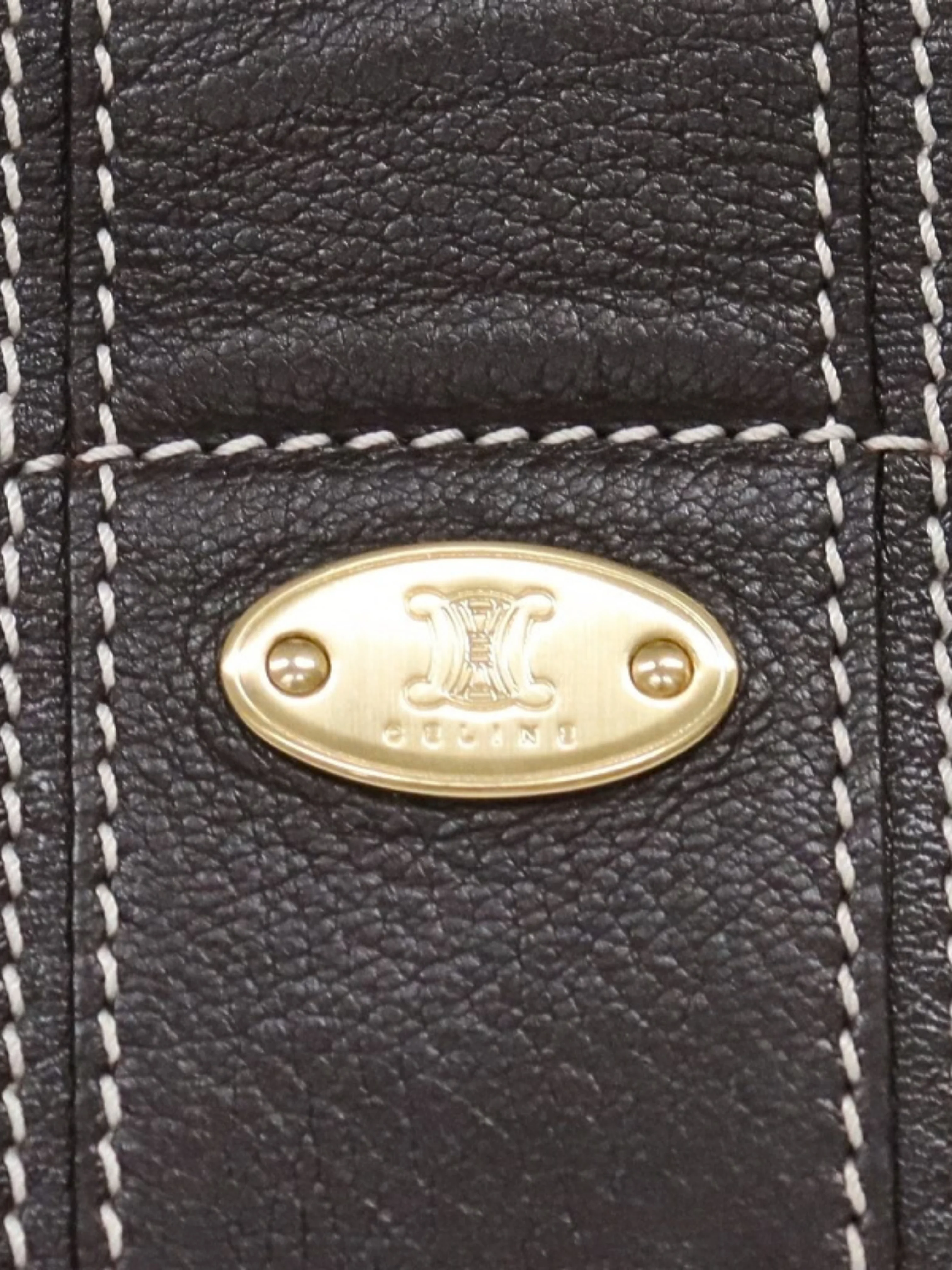 Celine AW 2004 Brown White Triomphe Nylon Leather Handbag - Image 7