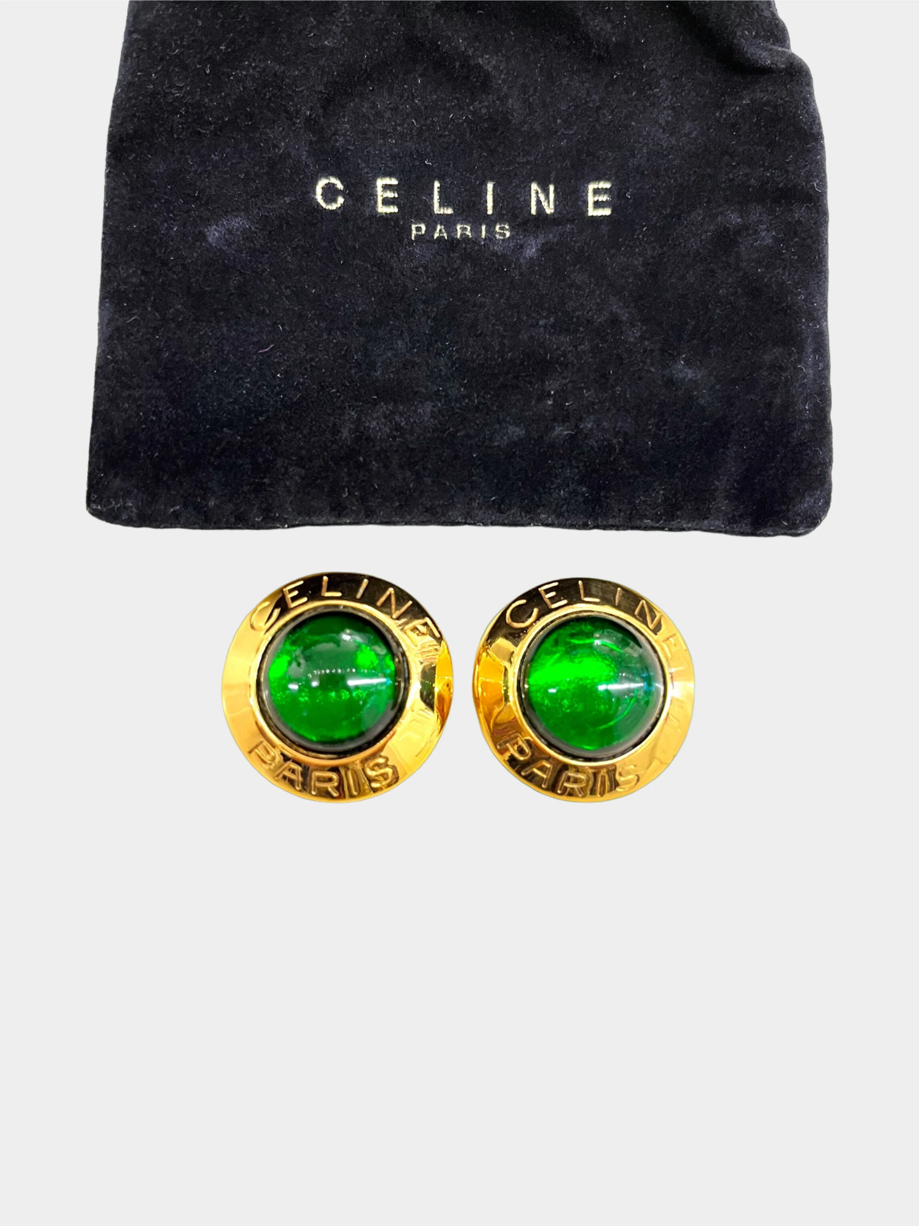 Celine 2000s Gold and Emerald Green Gripoix Clip-On Earrings - Image 3