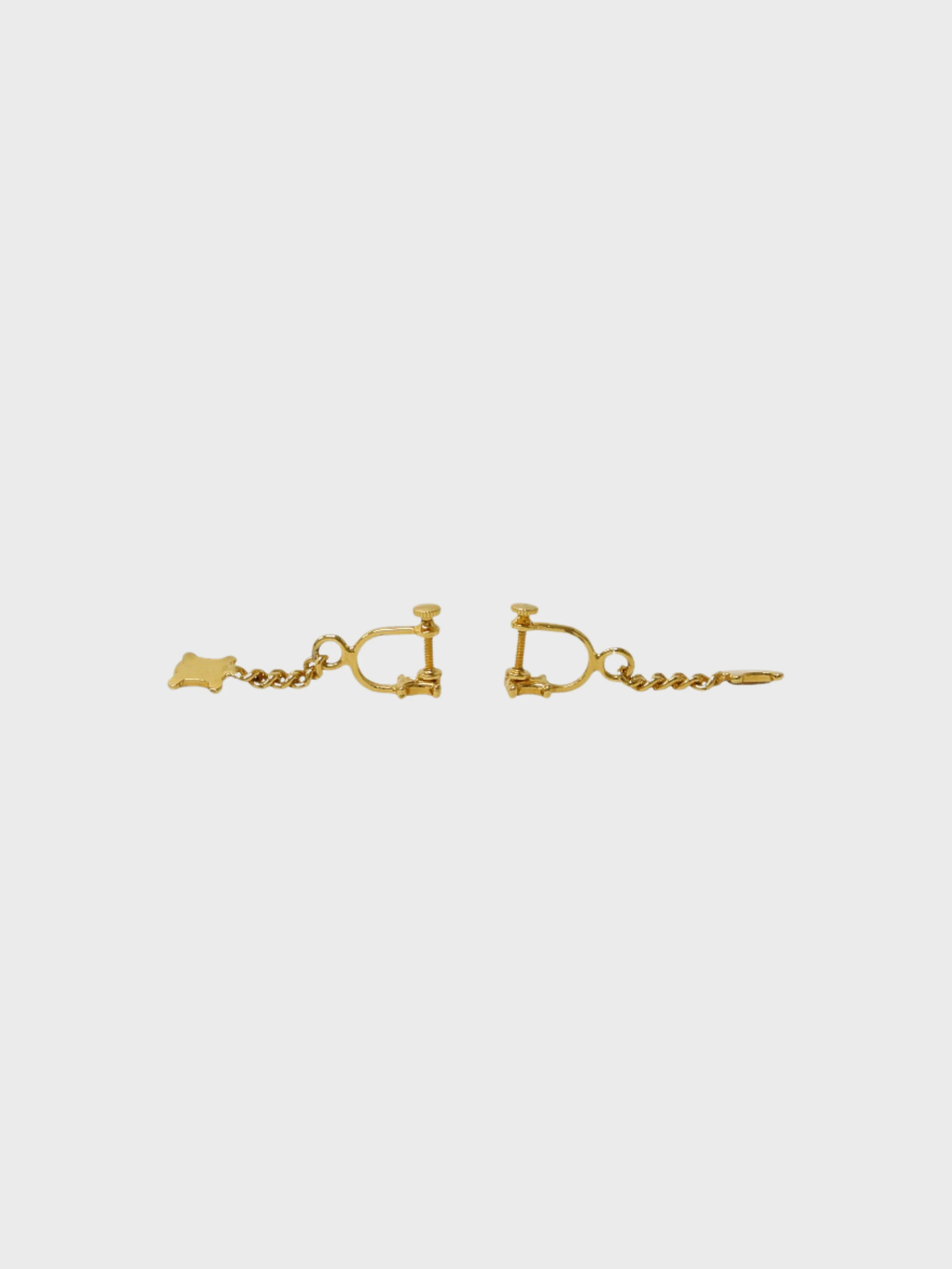 Celine 2000s Gold Plated Metal Rhinestone Triomphe Drop Earrings - Image 3