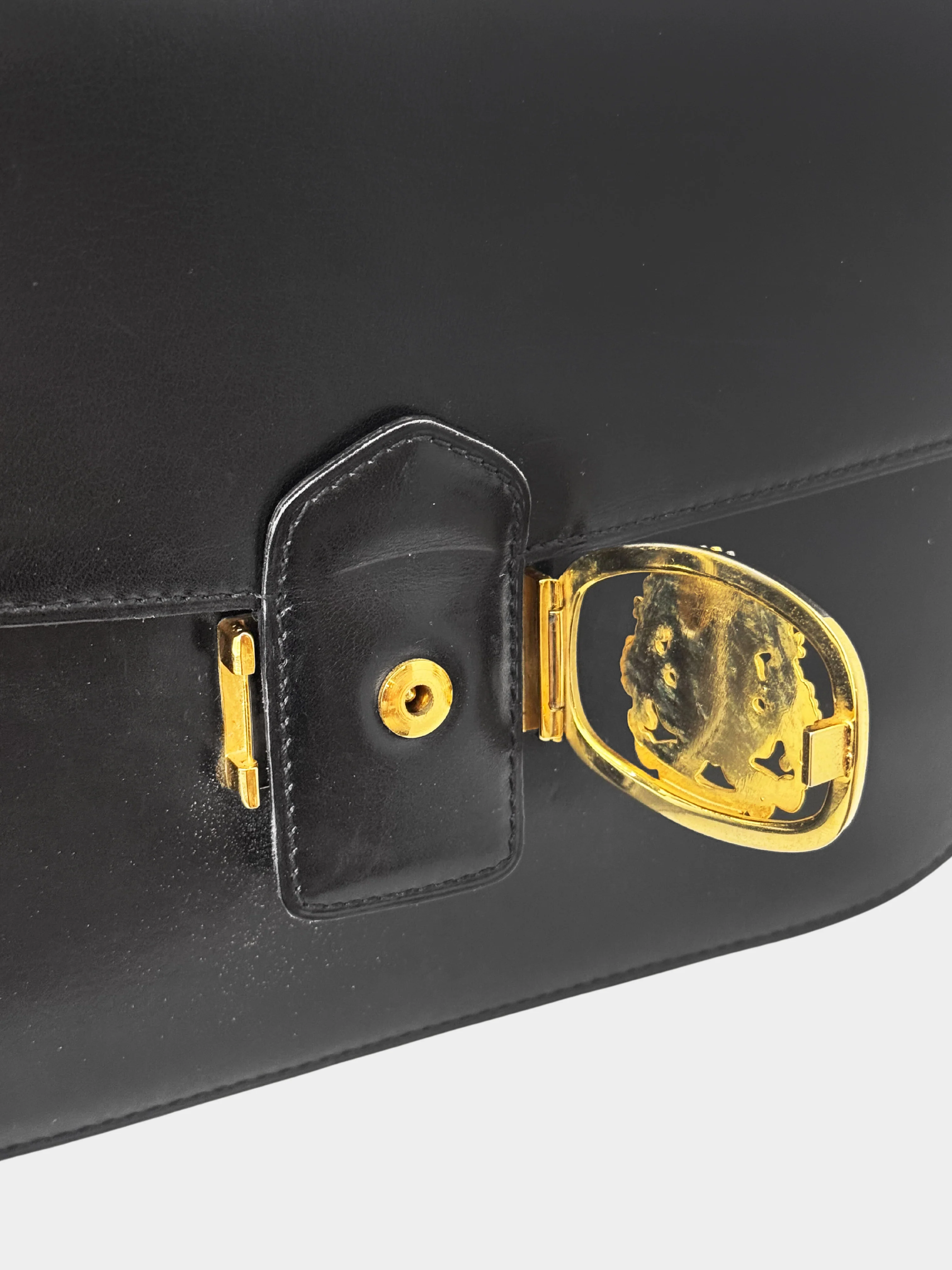 Celine 2000s Rare Black Calf Leather Triomphe Flap Bag - Image 5
