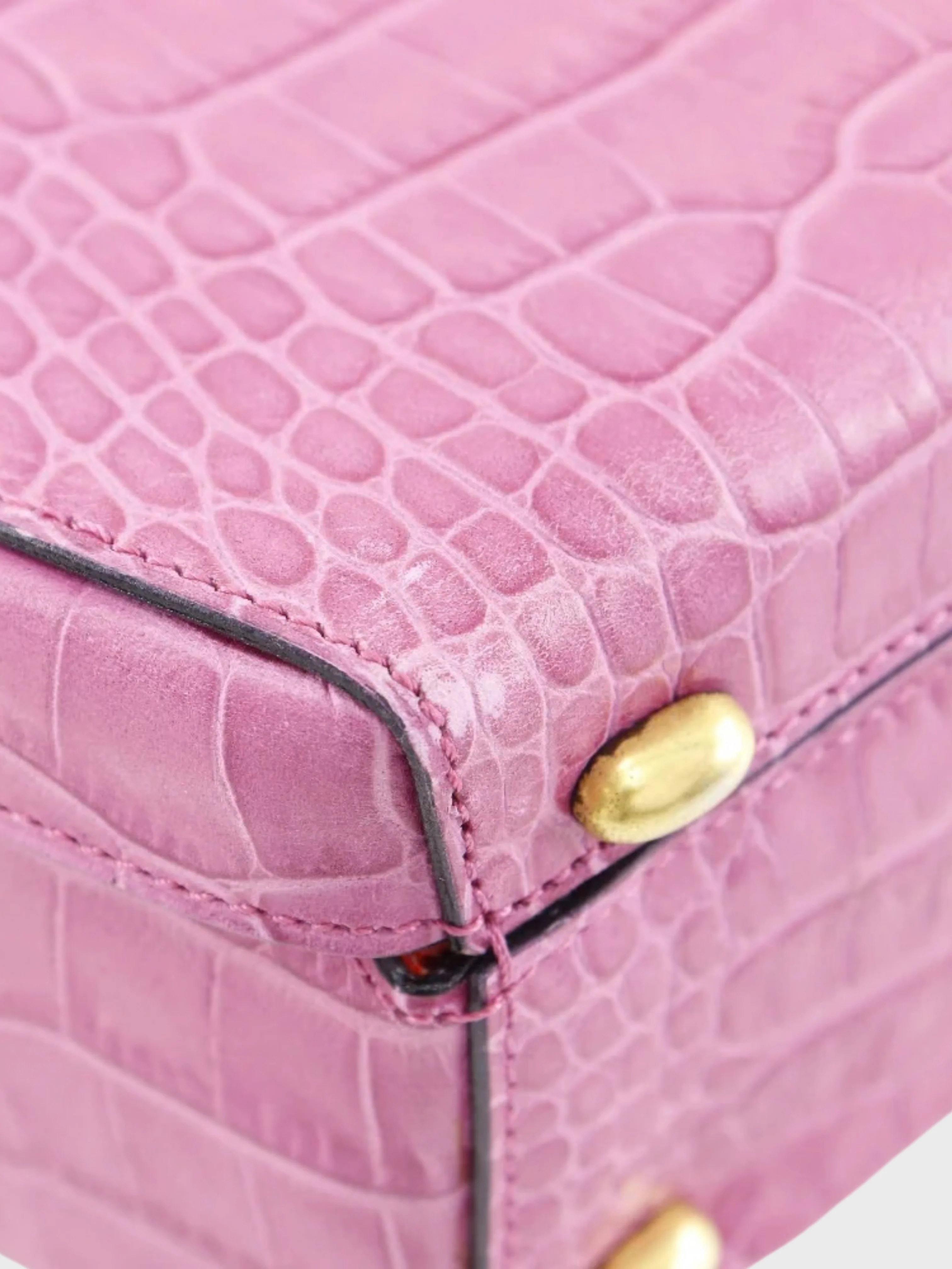 Celine 2000s Raspberry Pink Embossed Leather Handbag - Image 6