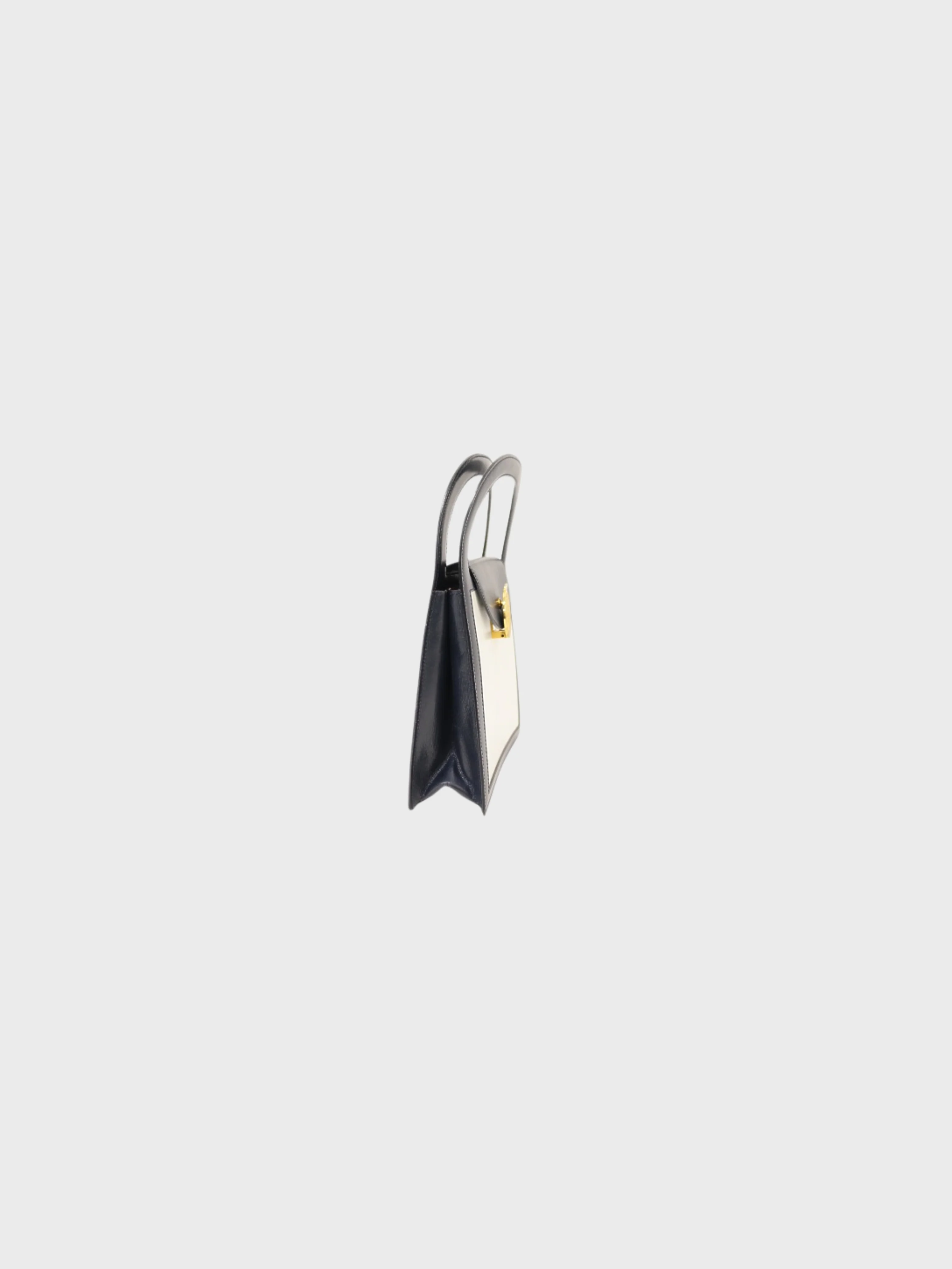 Celine 1990s White Navy Leather Bicolor Handbag - Image 3