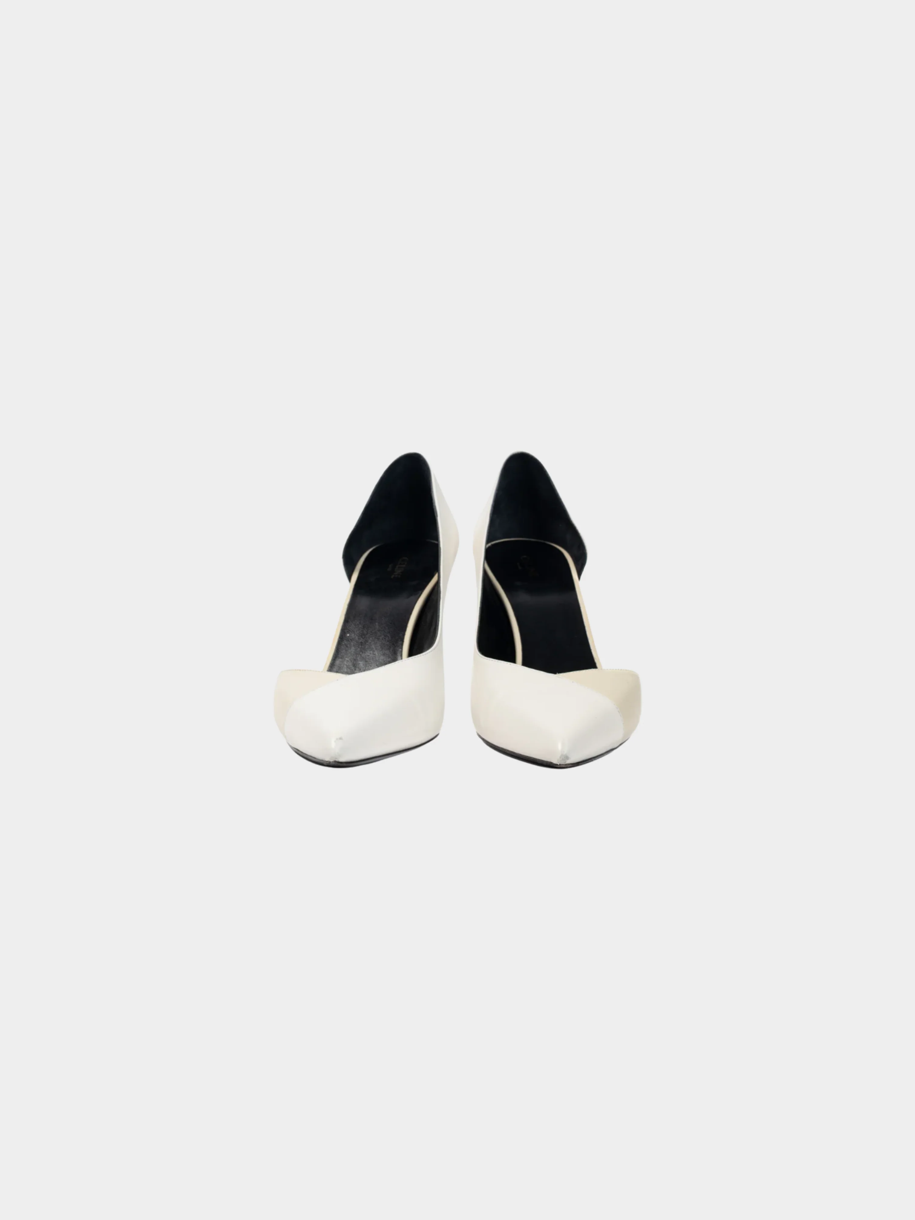 Celine 2010s Ivory and Beige Two-Tone Pointed-Toe D'Orsay Pumps - Image 2