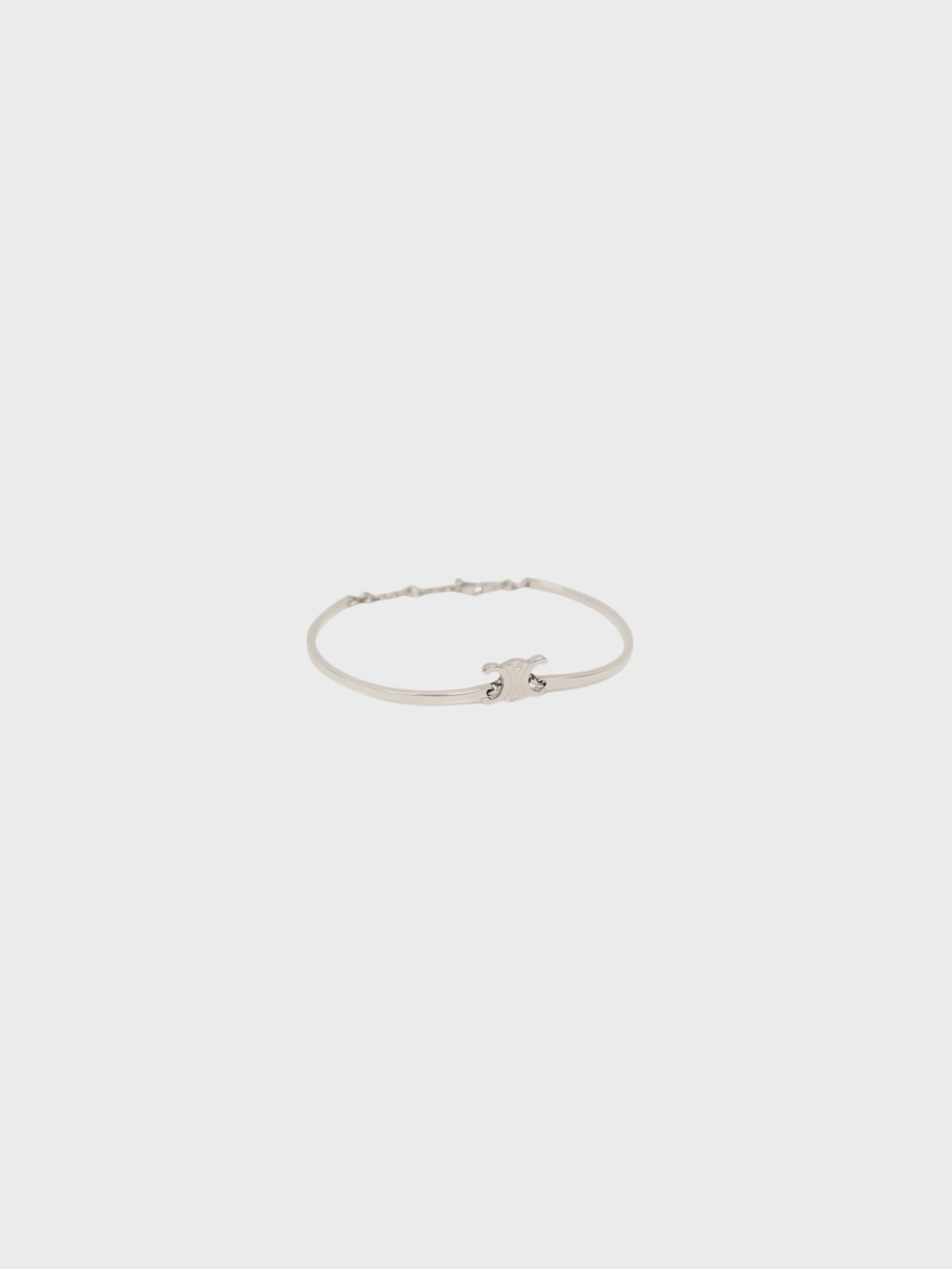 Celine 2010s Silver Plated Metal Triomphe Articulated Bracelet