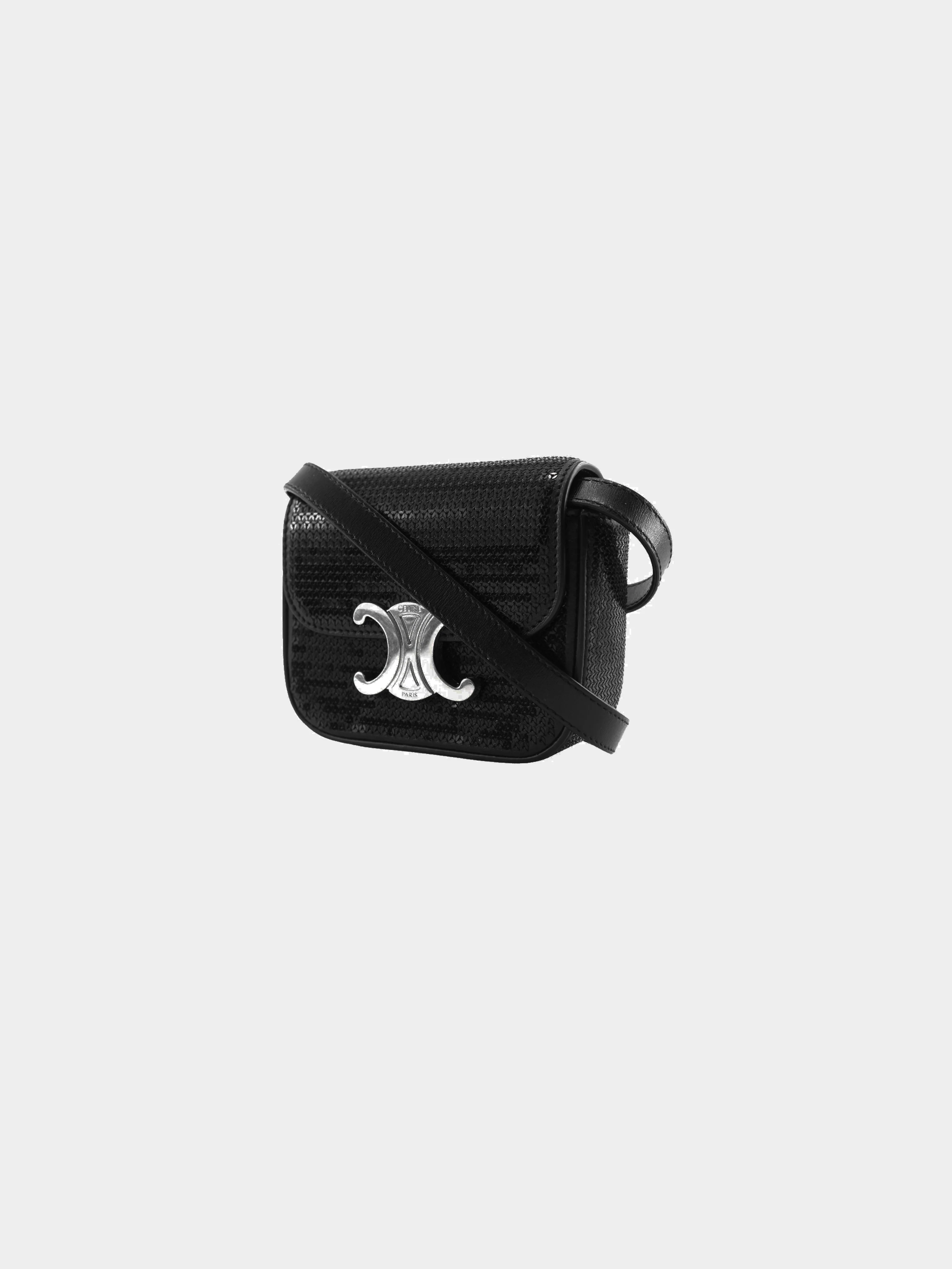 Celine 2022 Black Leather Sequin Mini Triomphe Bag - Image 3