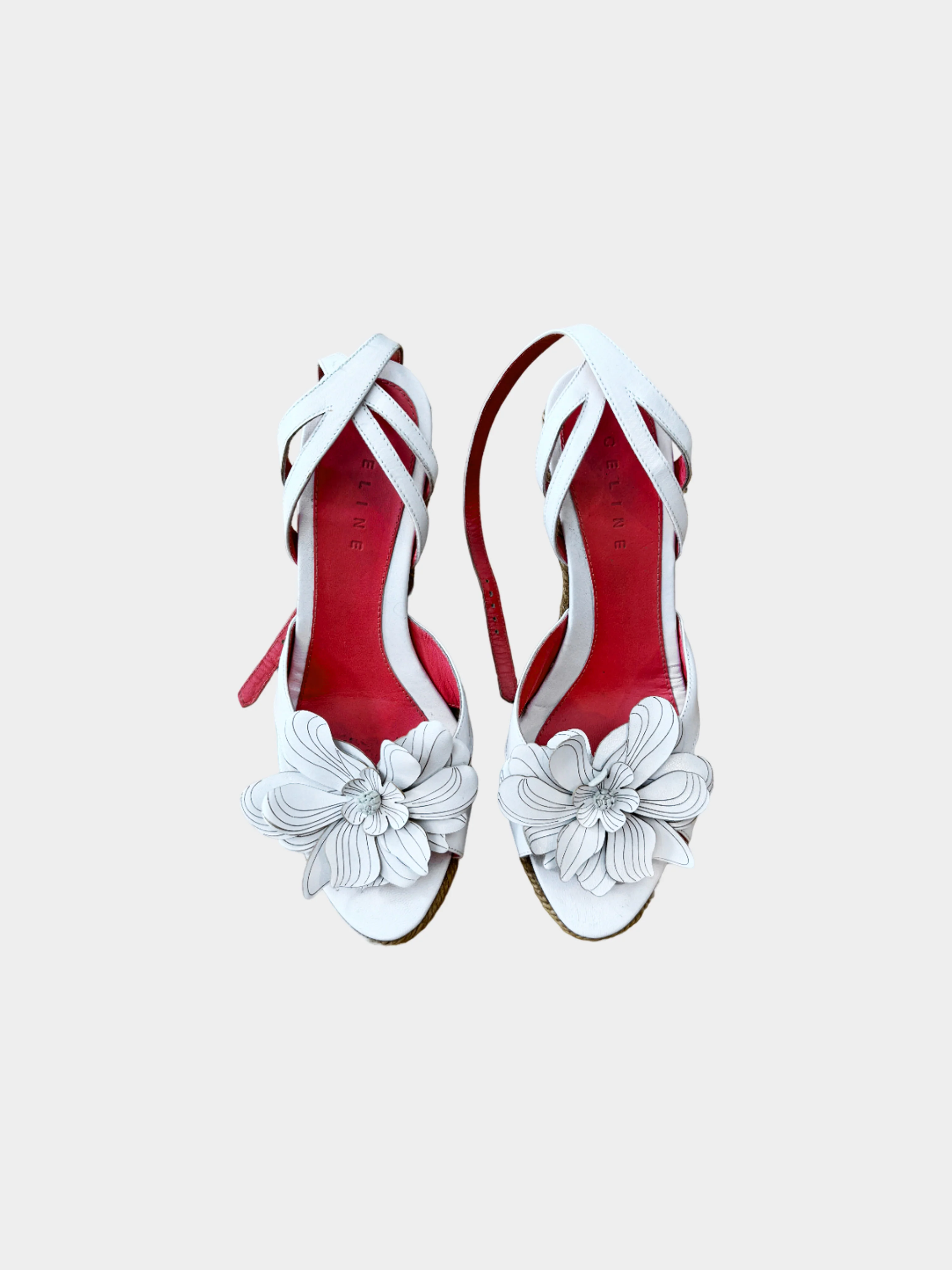 Celine by Michael Kors 2000s White Floral Leather Wedge Heels - Image 2