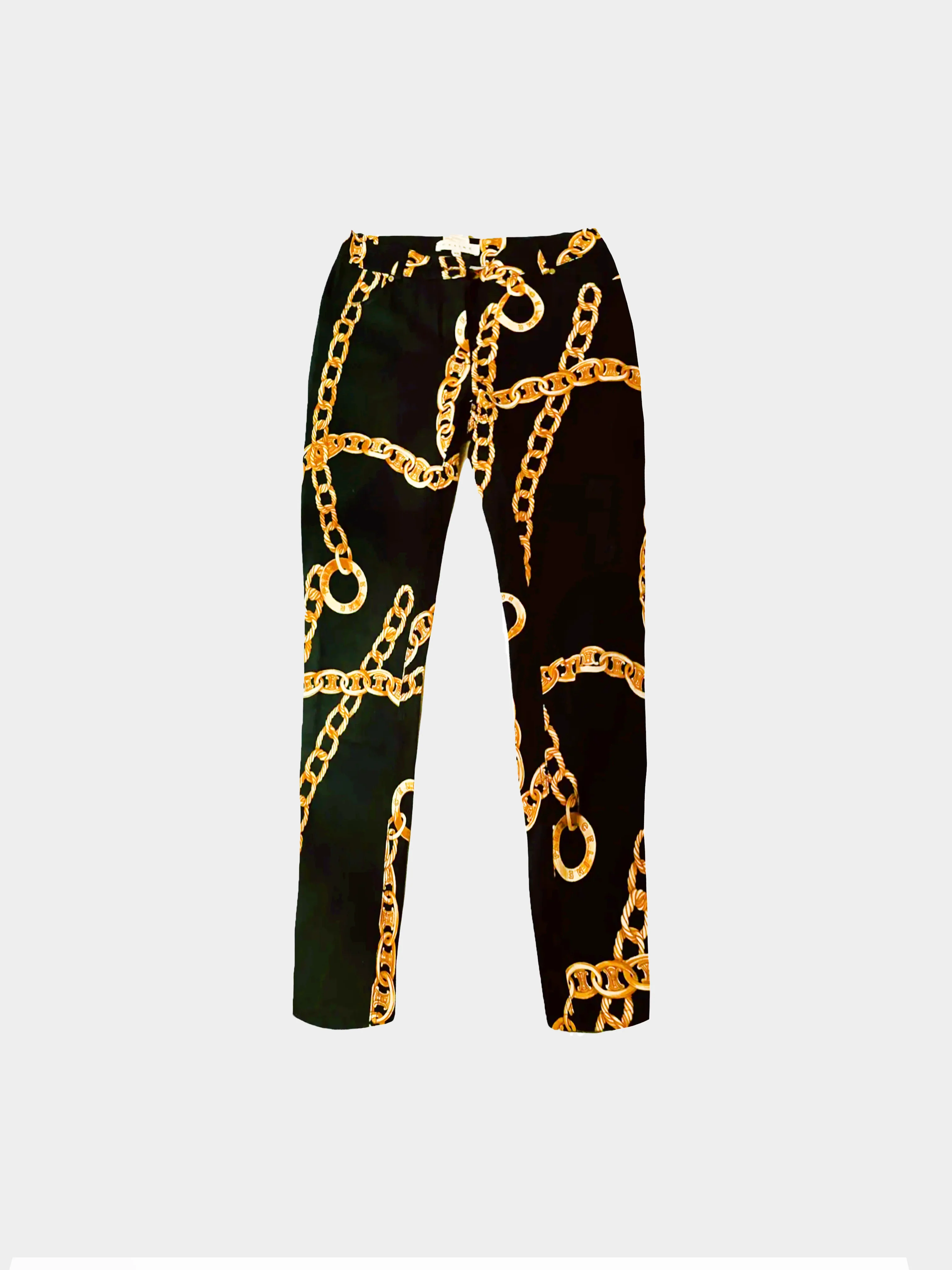 Celine SS 2004 Black Chain-Motif Cotton Twill Skinny Pants