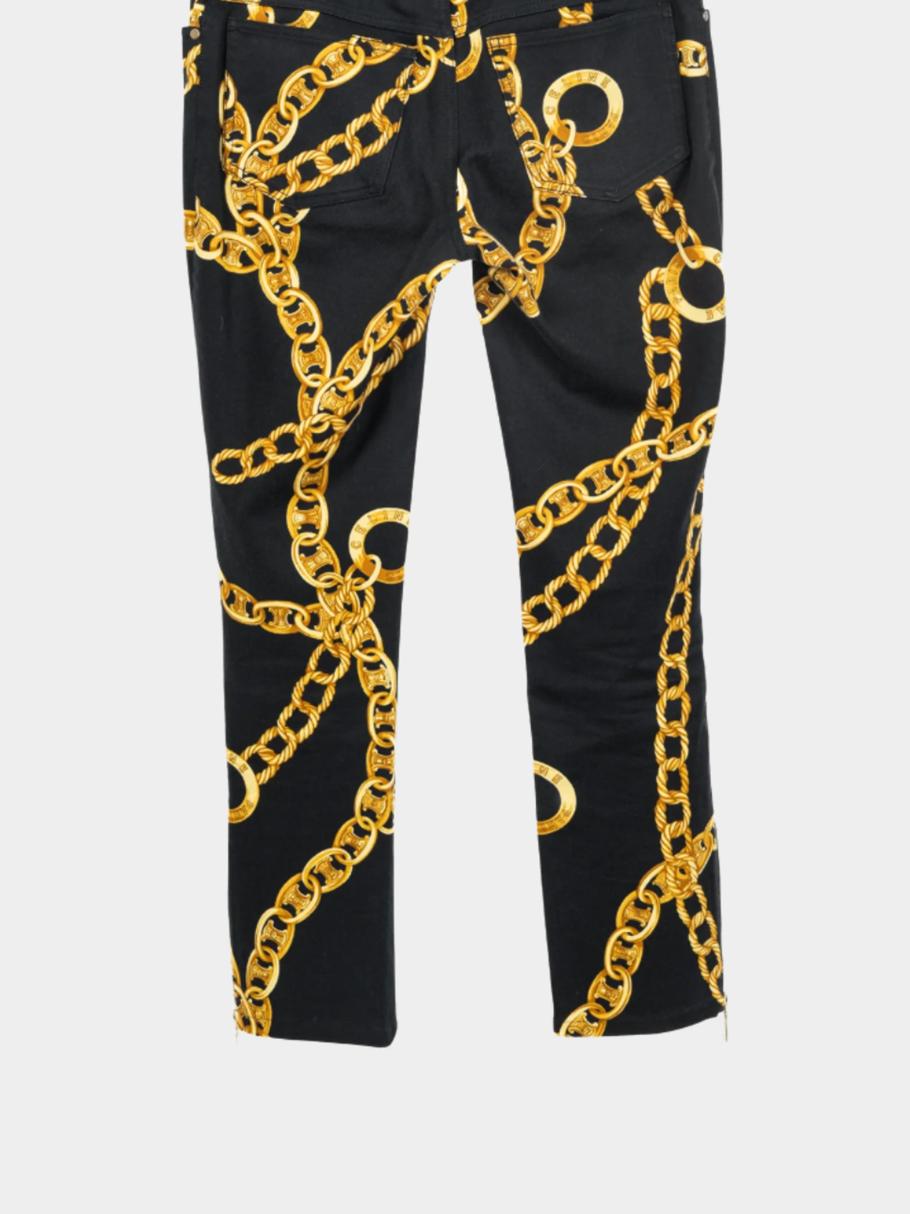 Celine SS 2004 Black Chain-Motif Cotton Twill Skinny Pants - Image 2