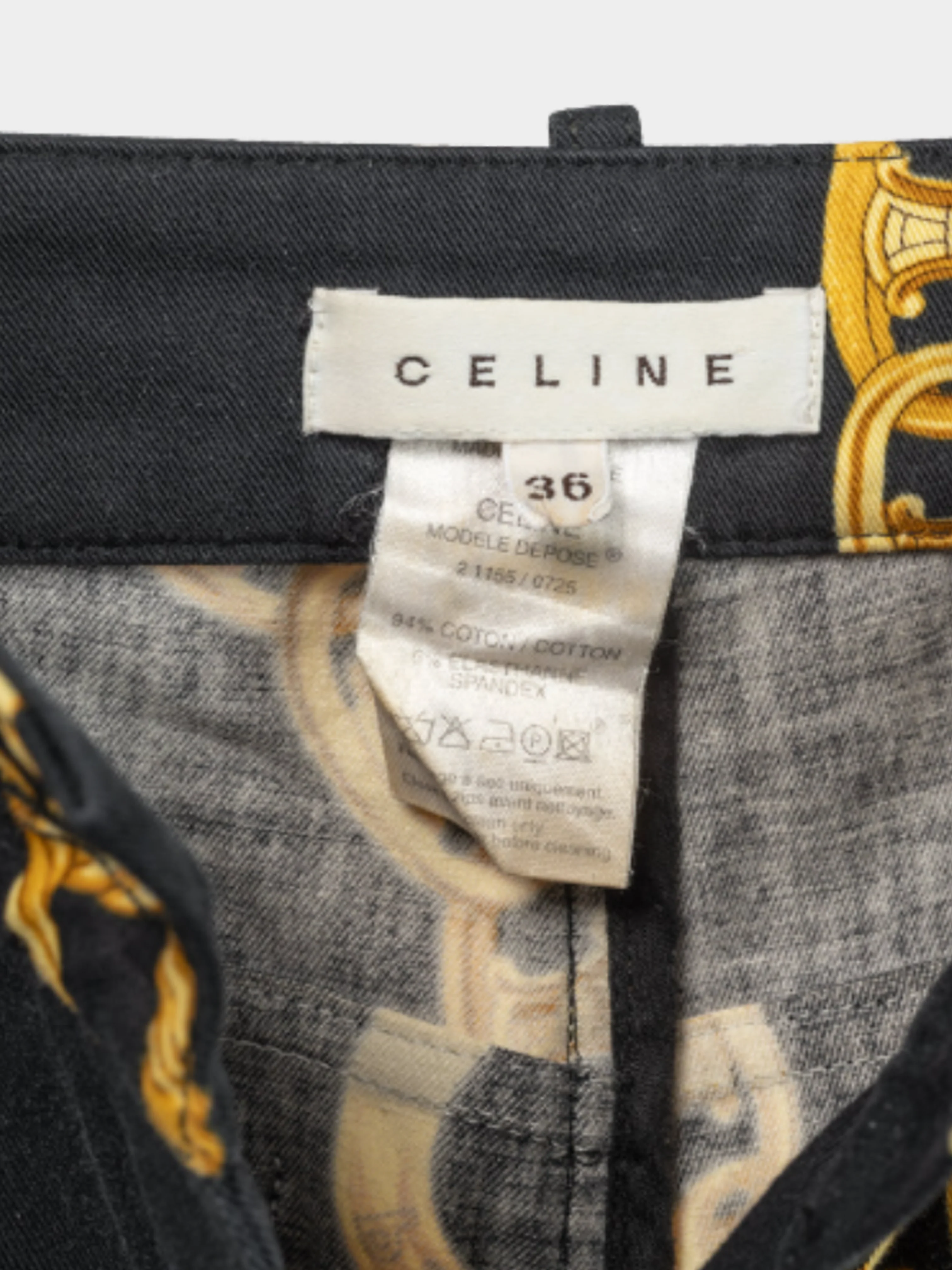 Celine SS 2004 Black Chain-Motif Cotton Twill Skinny Pants - Image 4