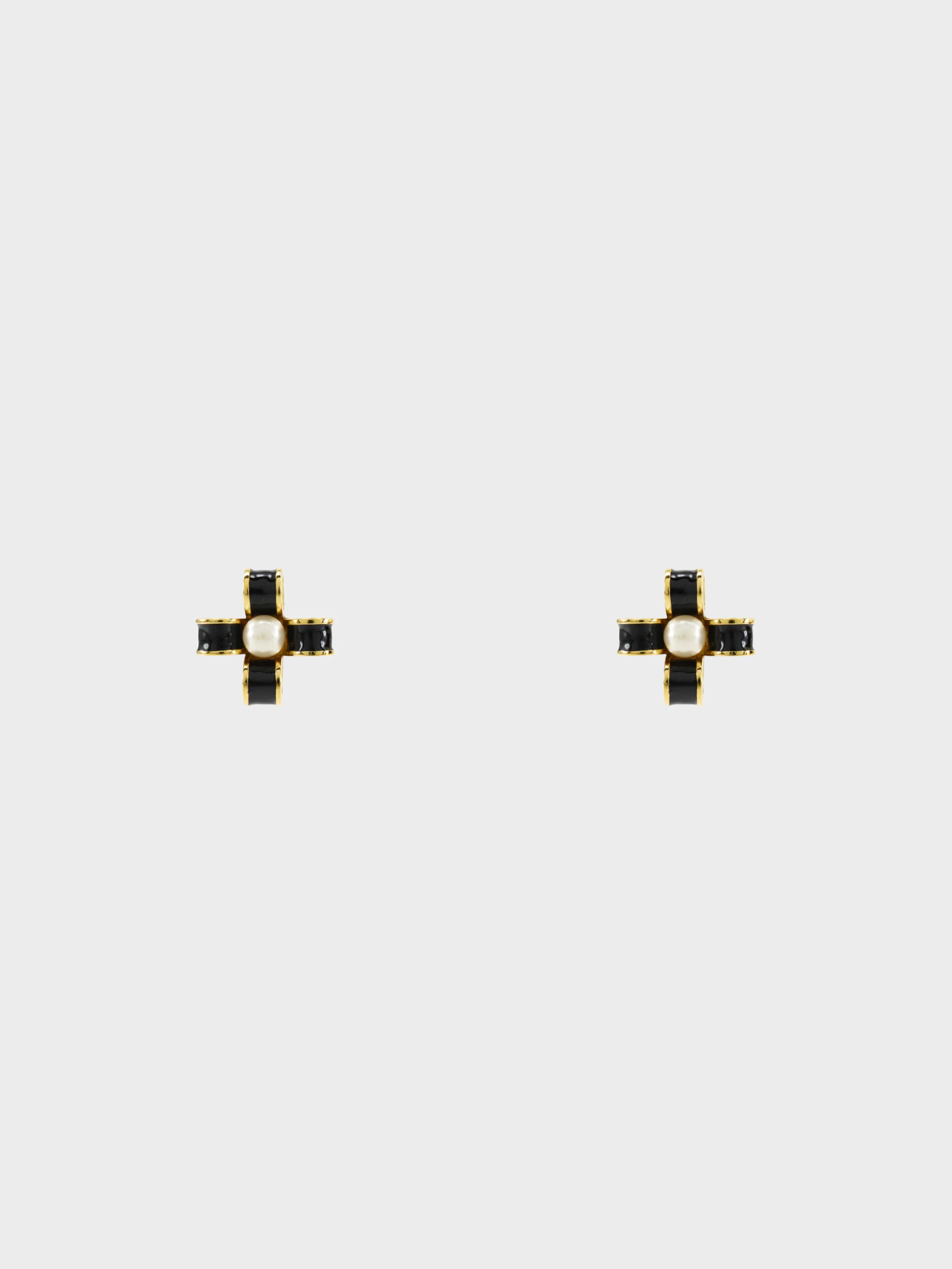 Chanel 1980s Black Ribbon Pearl Earrings