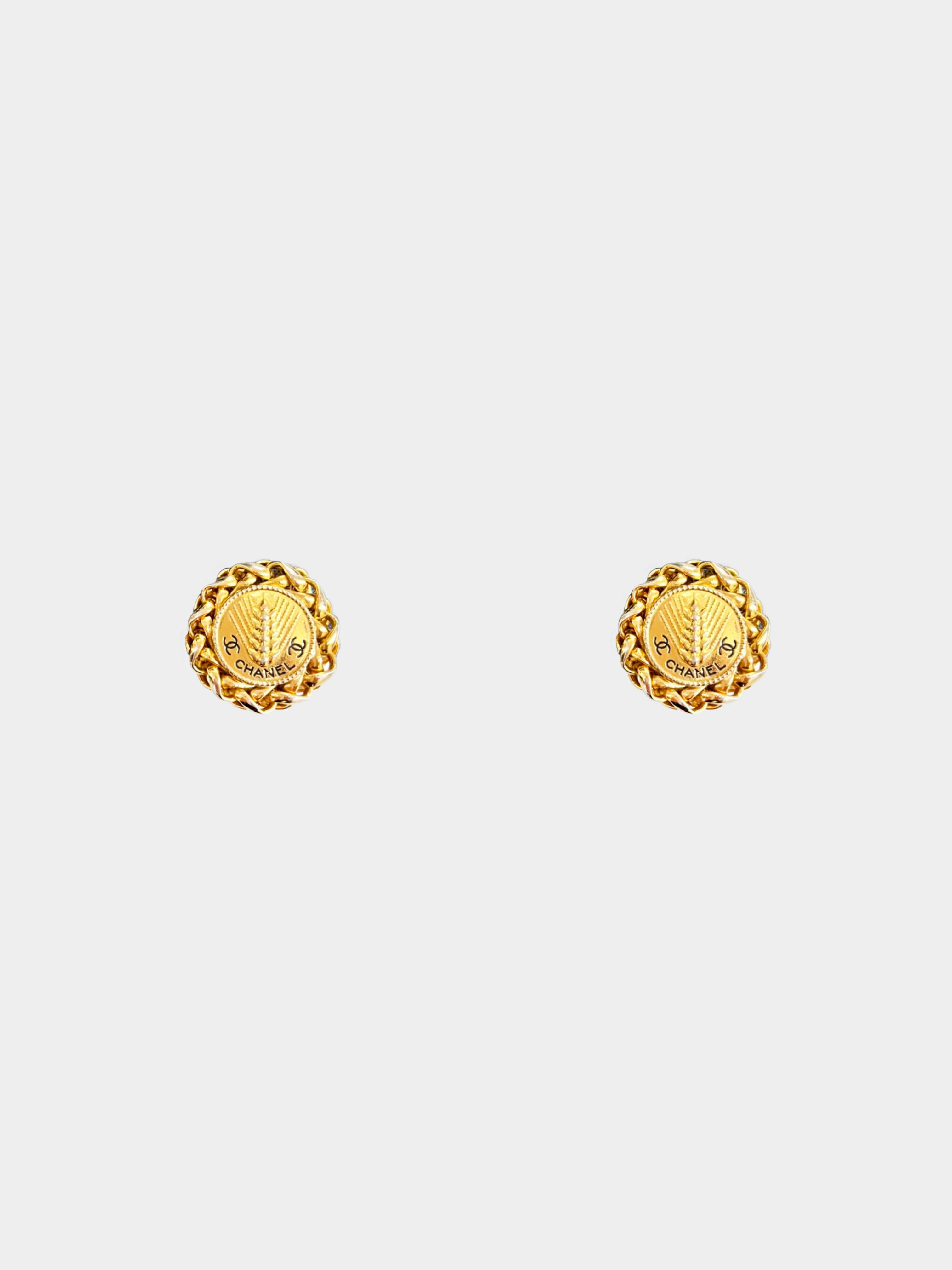 Chanel 1980s Gold-tone Wheat Sheaf Clip-on Earrings