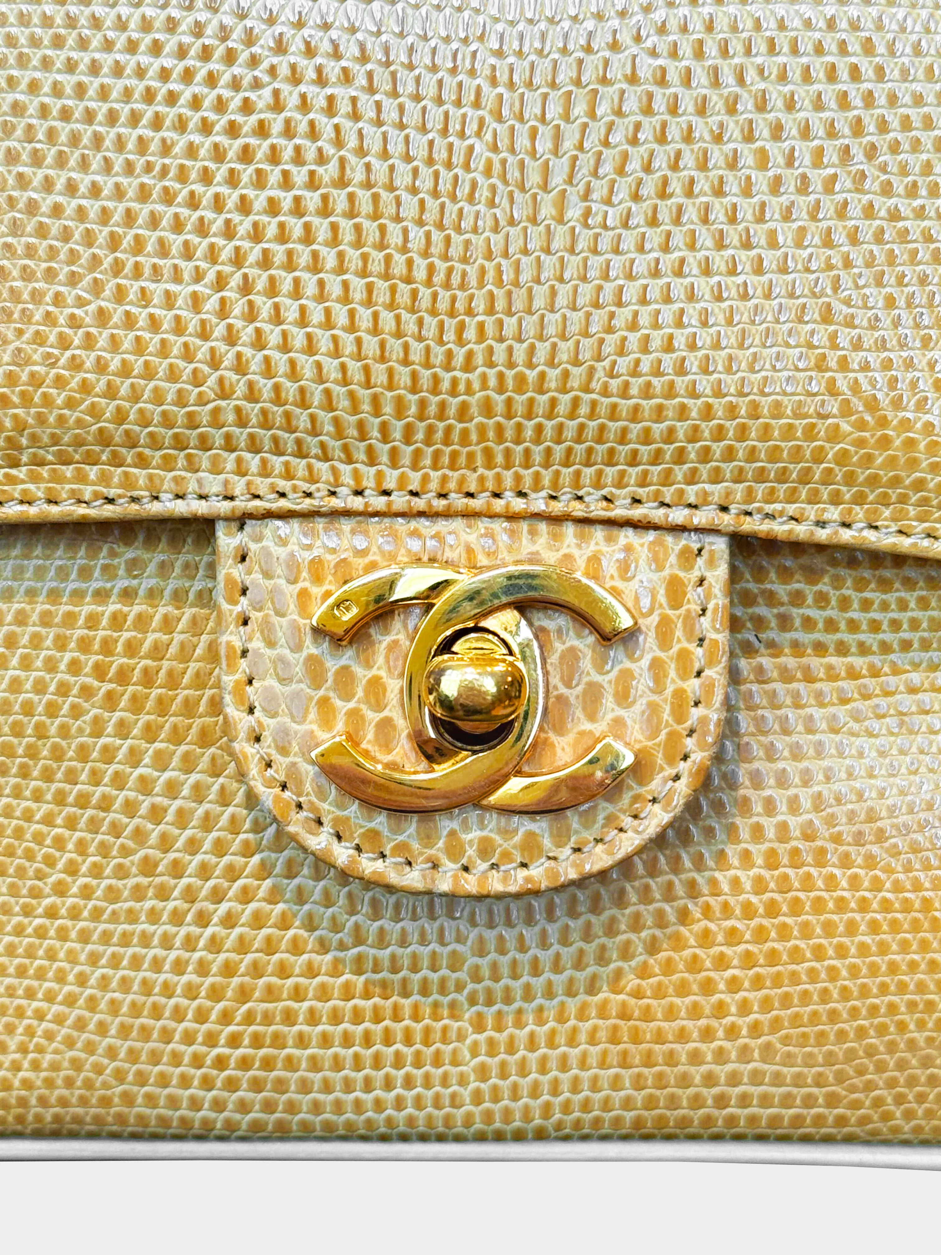 Chanel 1986-1988 Beige Lizard Leather Square Flap Bag - Image 3