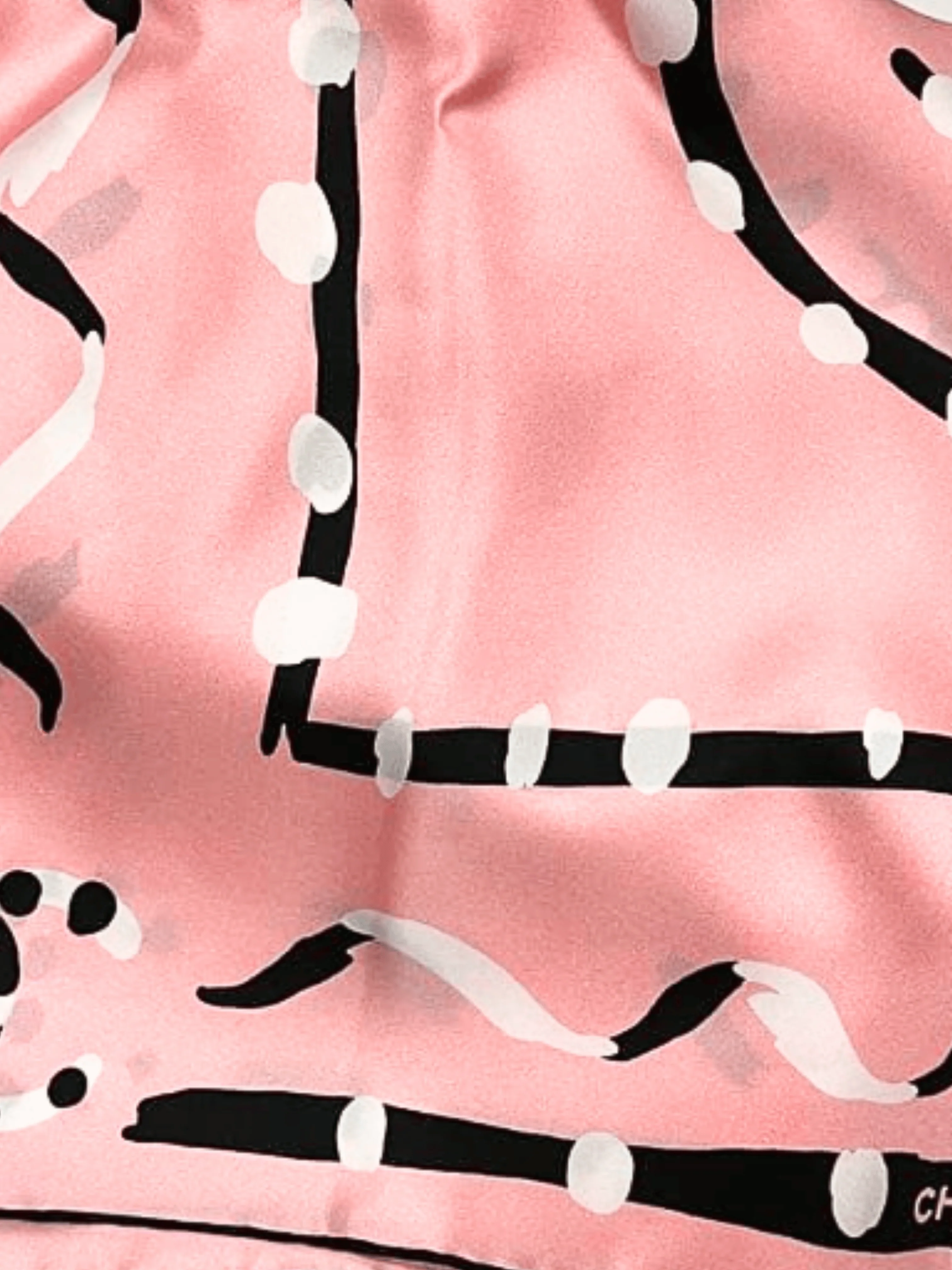 Chanel 1986-1988 Pink and Black Coco Mark Silk Scarf - Image 2