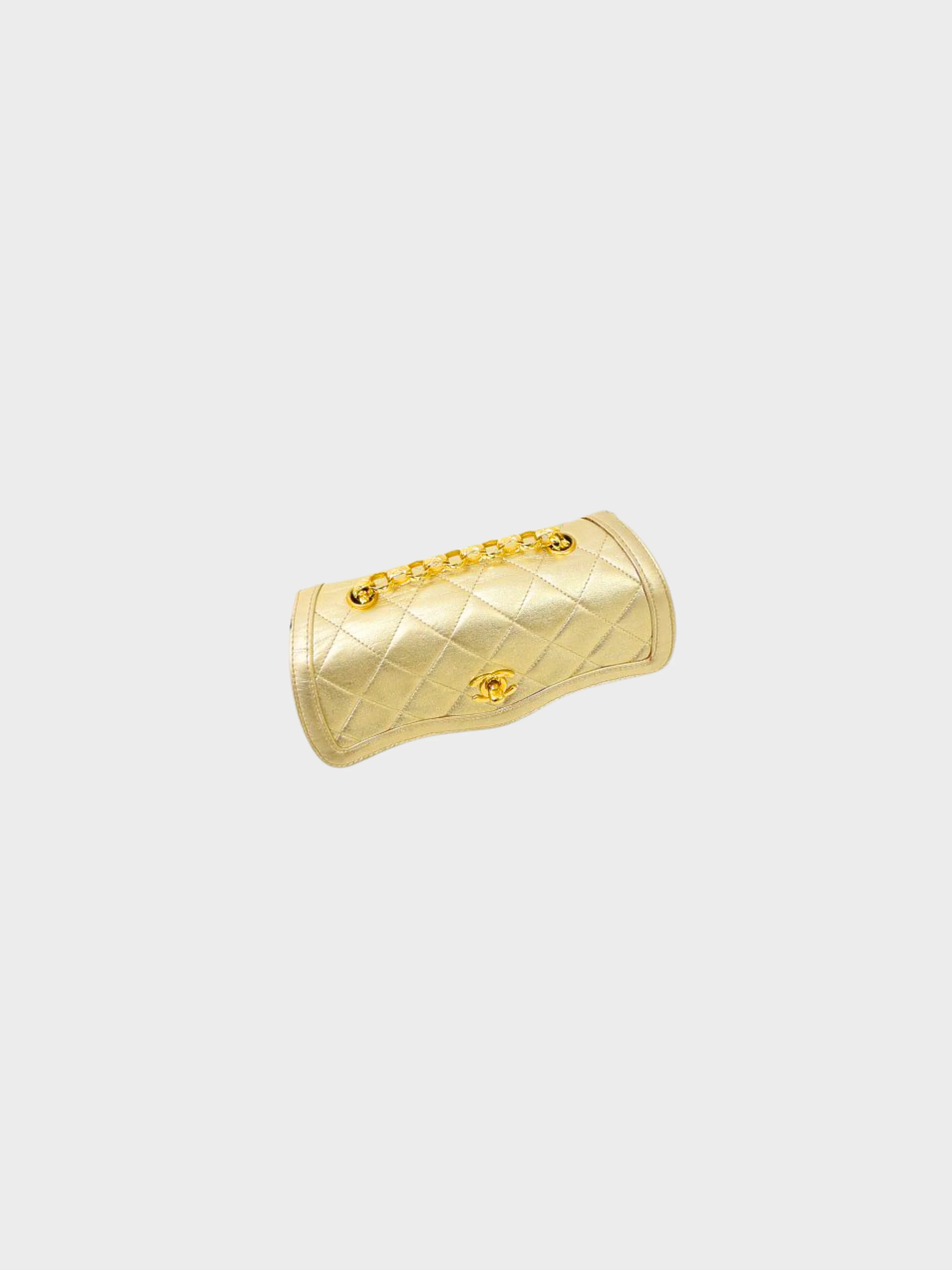 Chanel 1990 Gold Mini Matelasse Shoulder Bag - Image 4