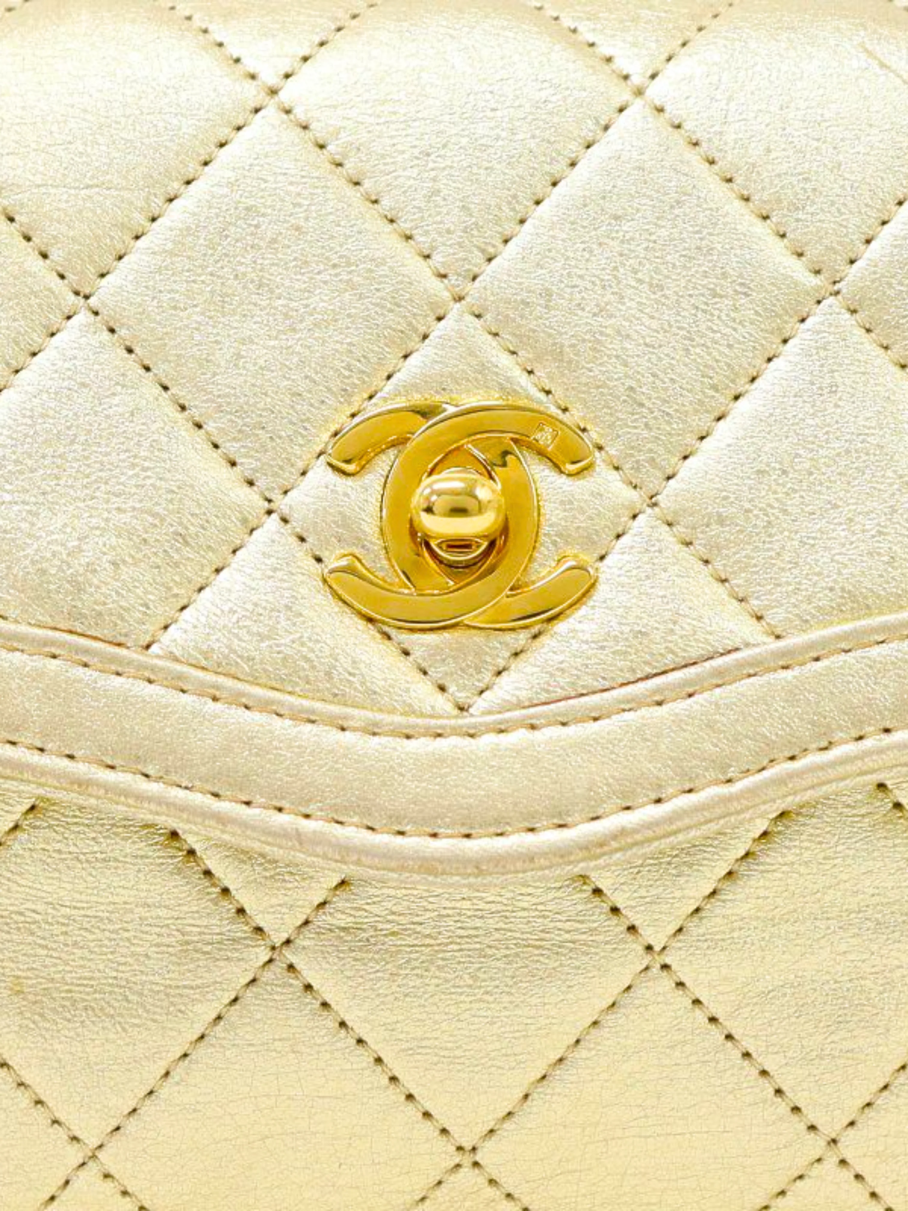 Chanel 1990 Gold Mini Matelasse Shoulder Bag - Image 5