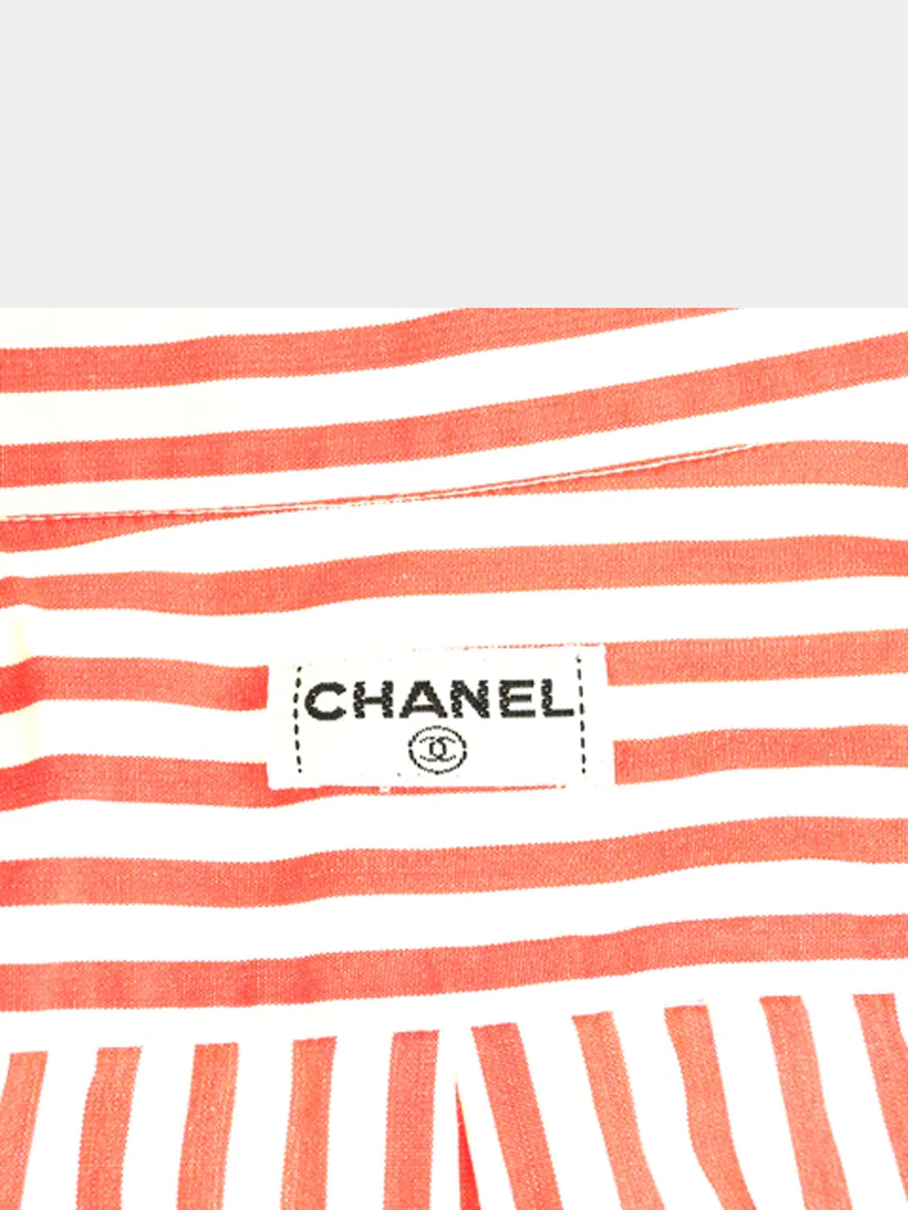 Chanel 1990 Red Candy Stripe Cotton Dress Shirt - Image 3