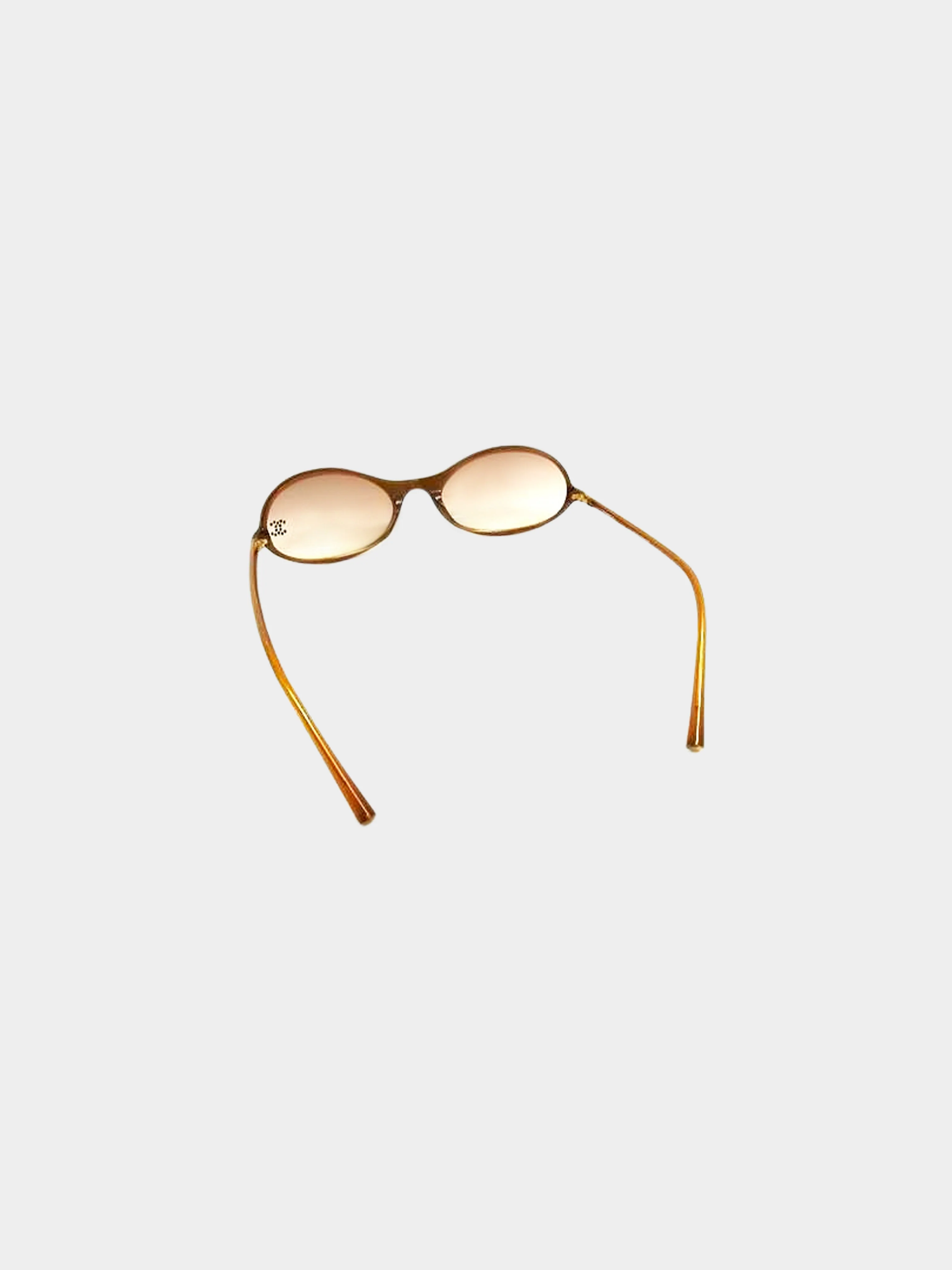 Chanel 1990s-2000s Brown CC Rhinestone Oval Frame Sunglasses - Image 2