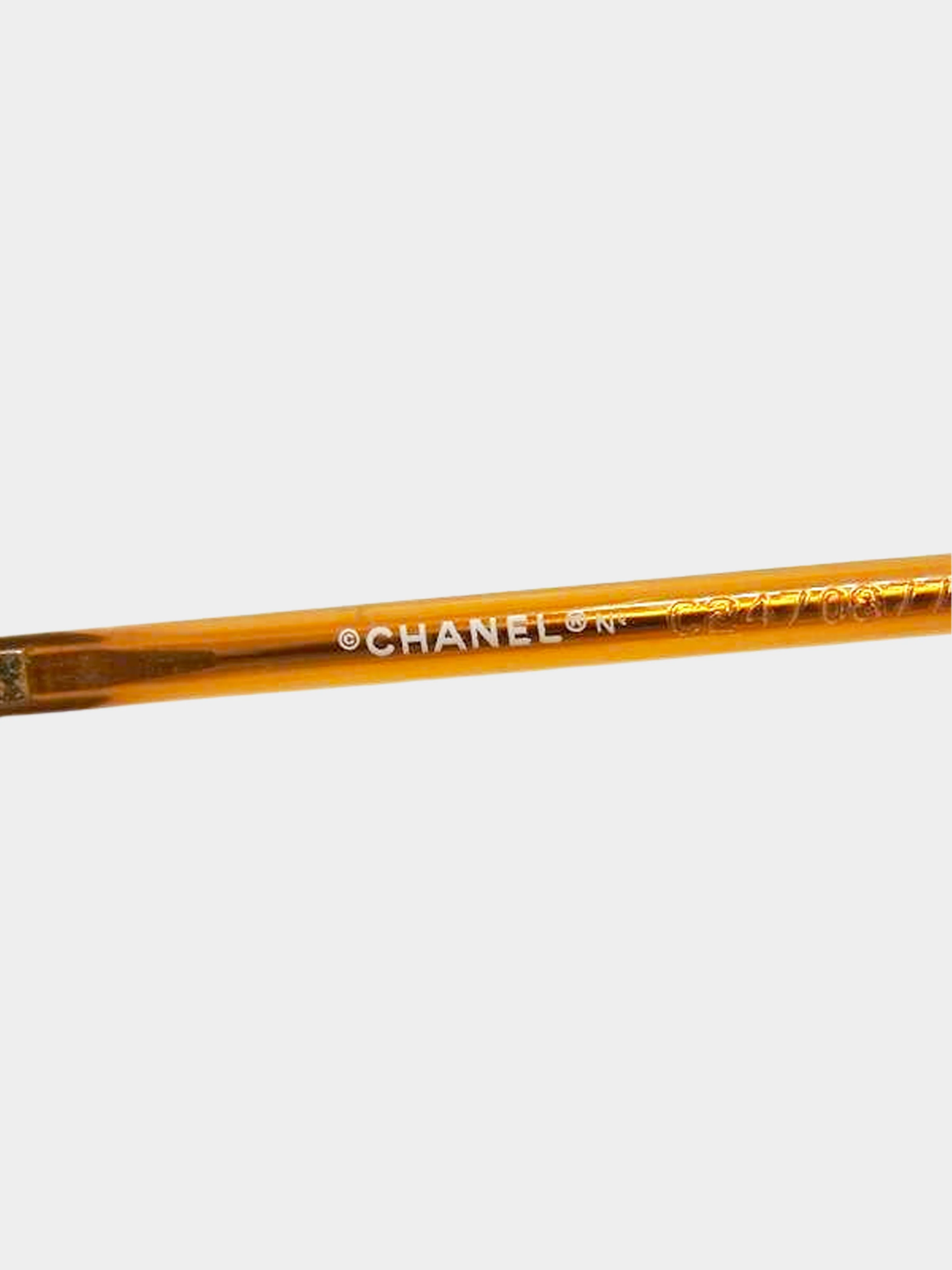 Chanel 1990s-2000s Brown CC Rhinestone Oval Frame Sunglasses - Image 6