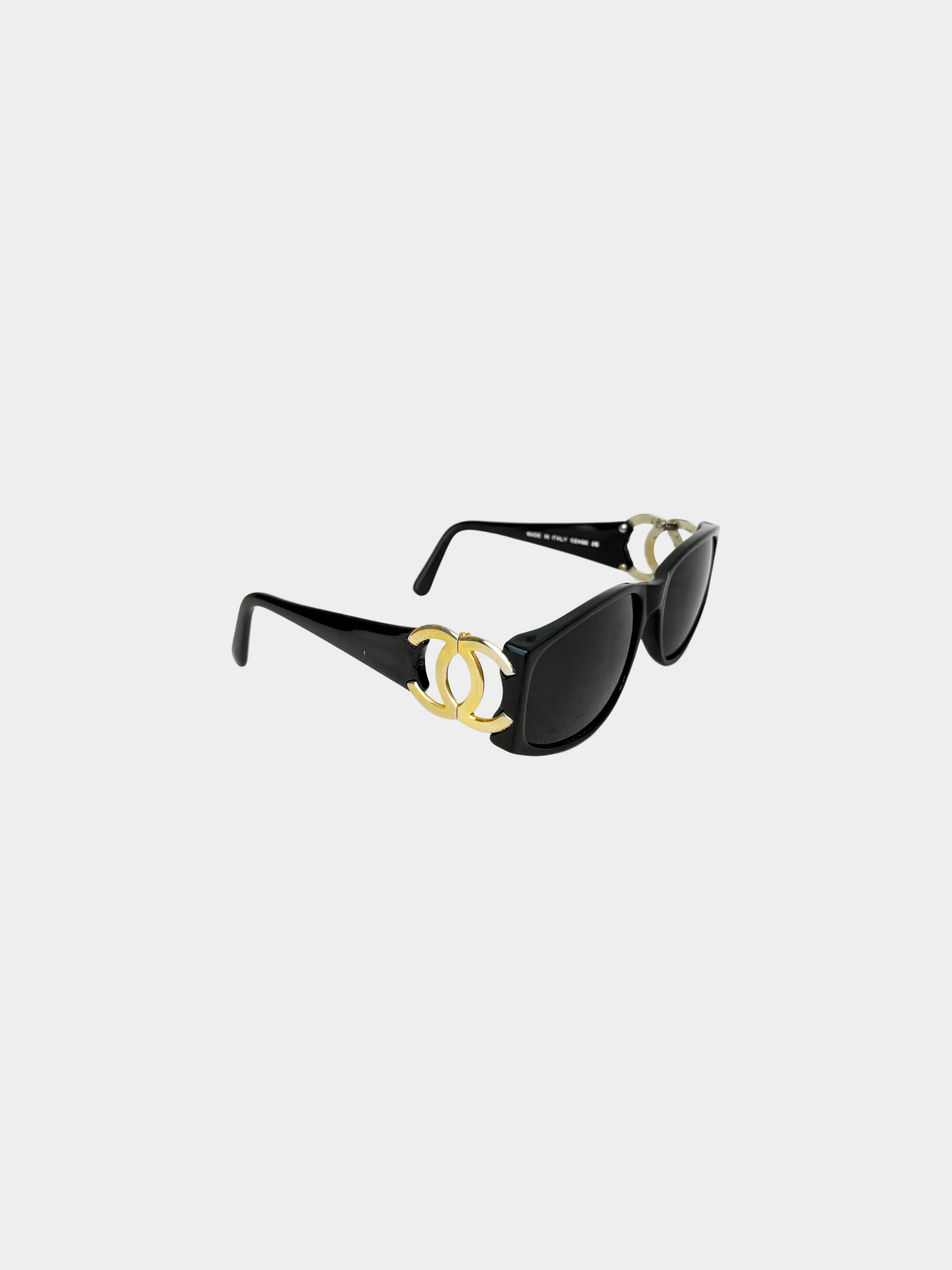 Chanel 1990s Black and Gold CC Sunglasses