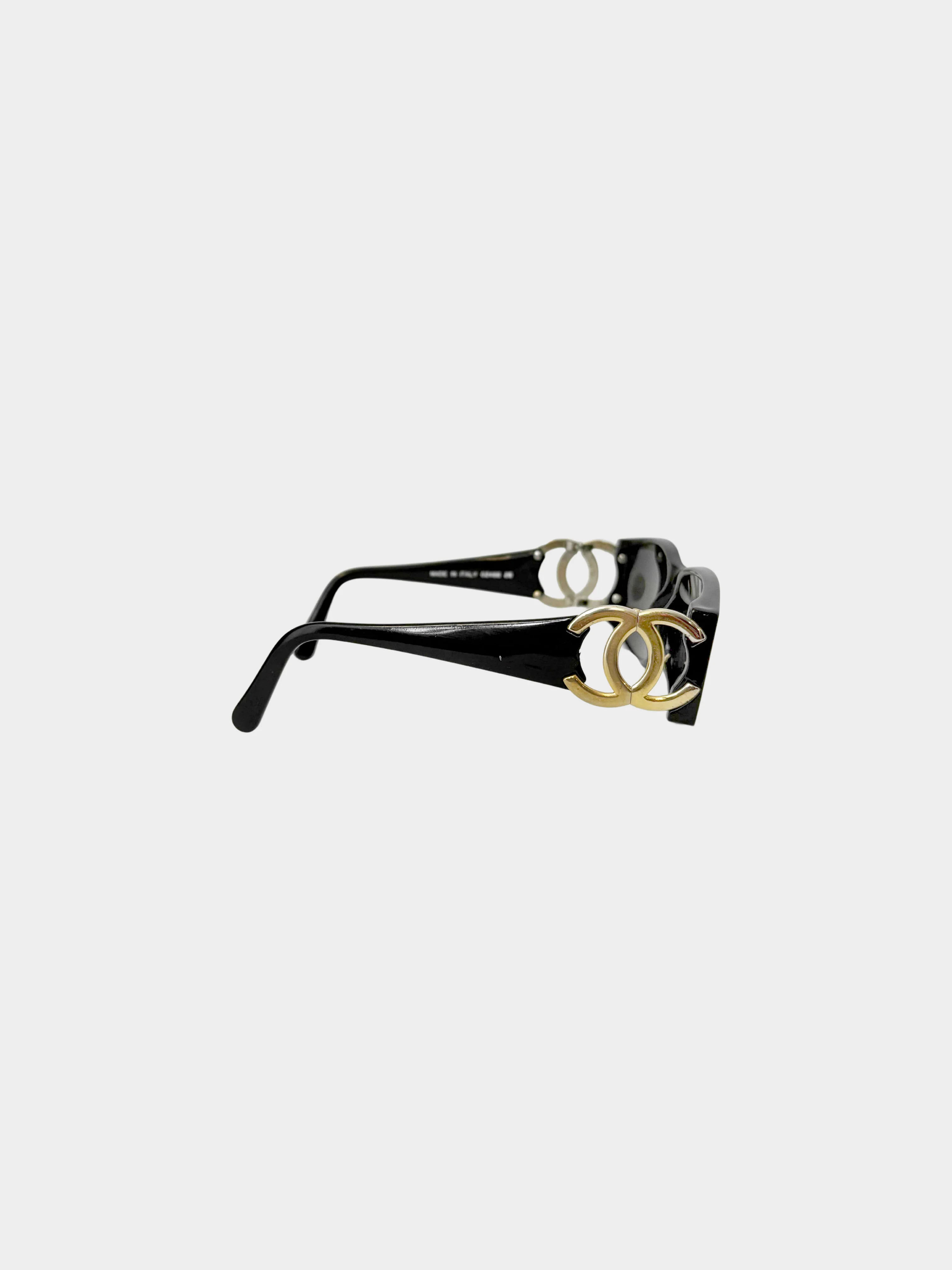 Chanel 1990s Black and Gold CC Sunglasses - Image 3