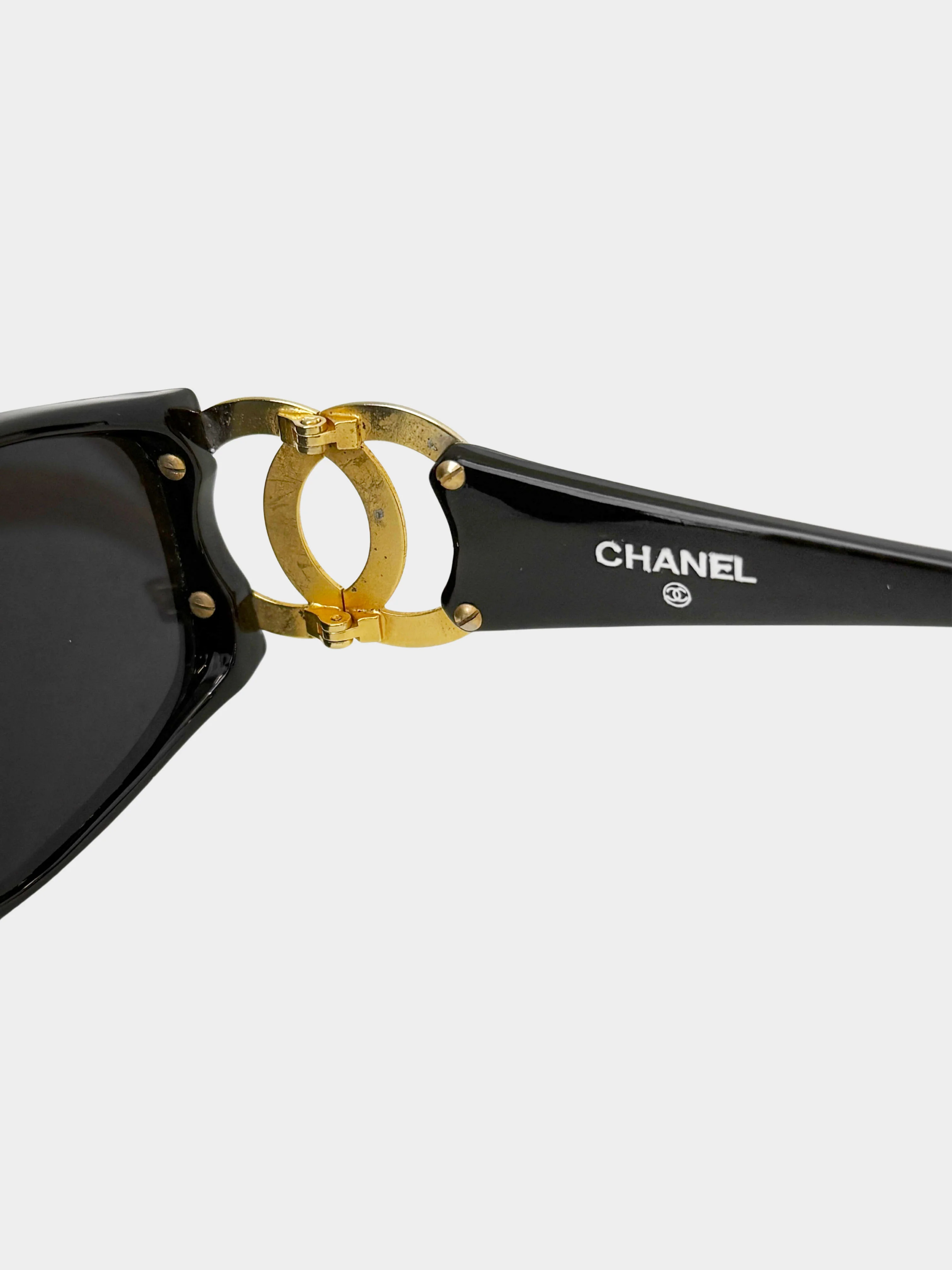 Chanel 1990s Black and Gold CC Sunglasses - Image 4