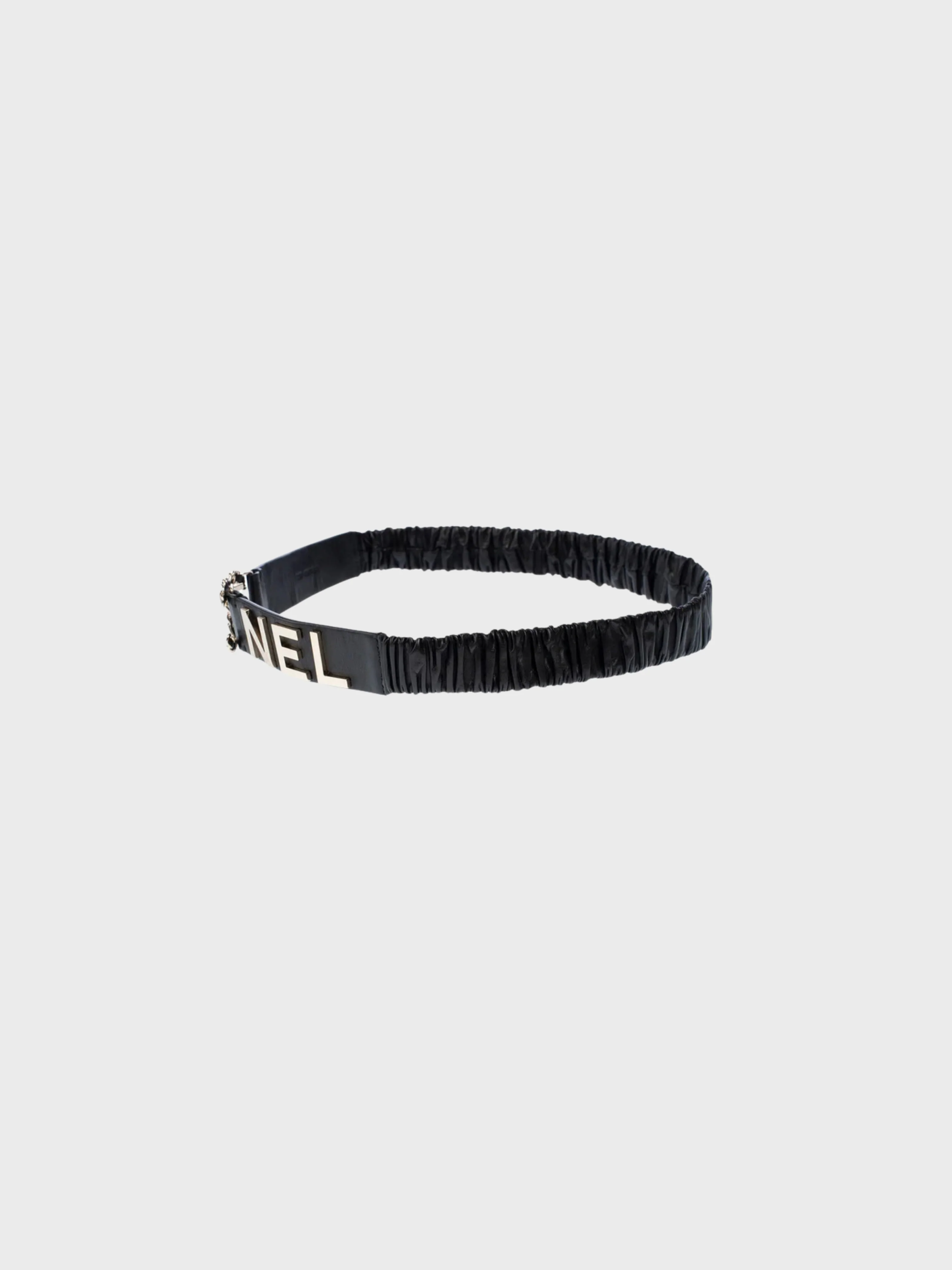 Chanel 1990s Black Leather Elastic CC Buckle Belt - Image 3