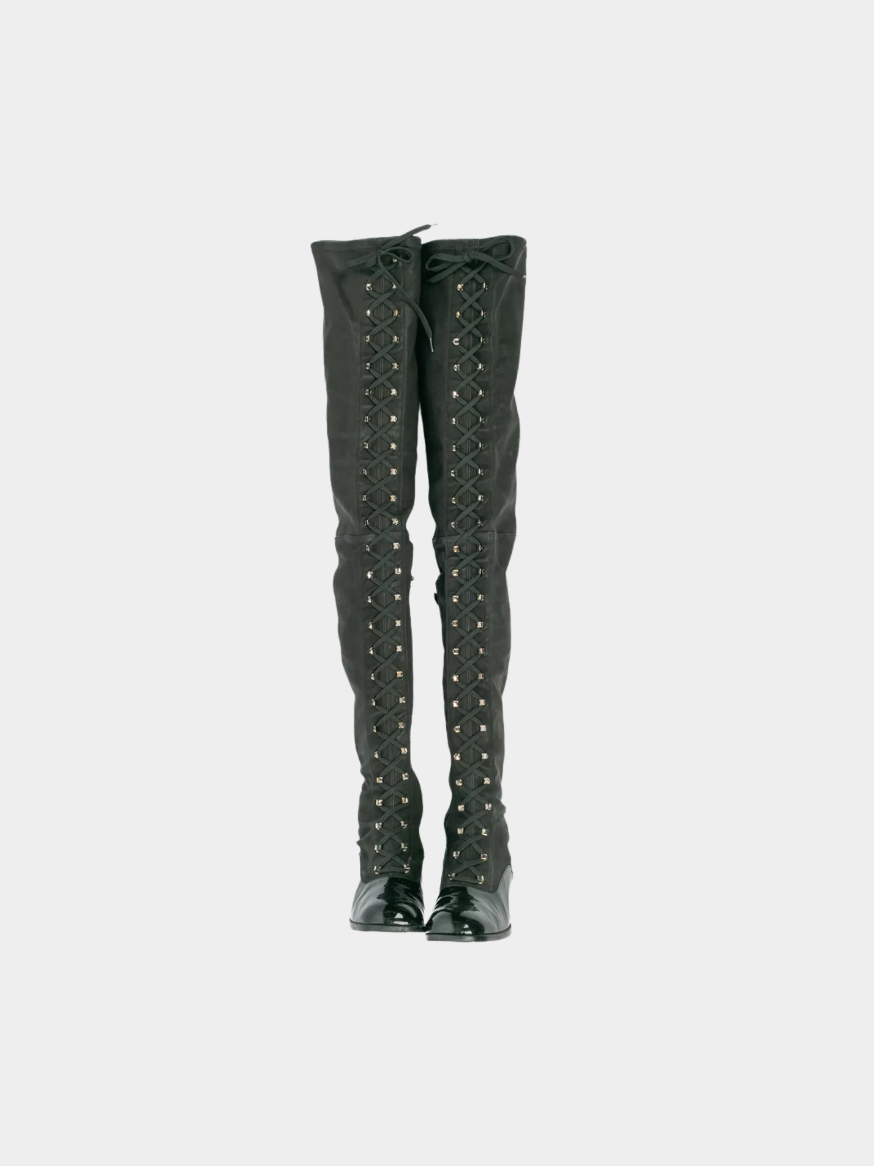 Chanel 1990s Black Thigh High Lace Up Boots - Image 2