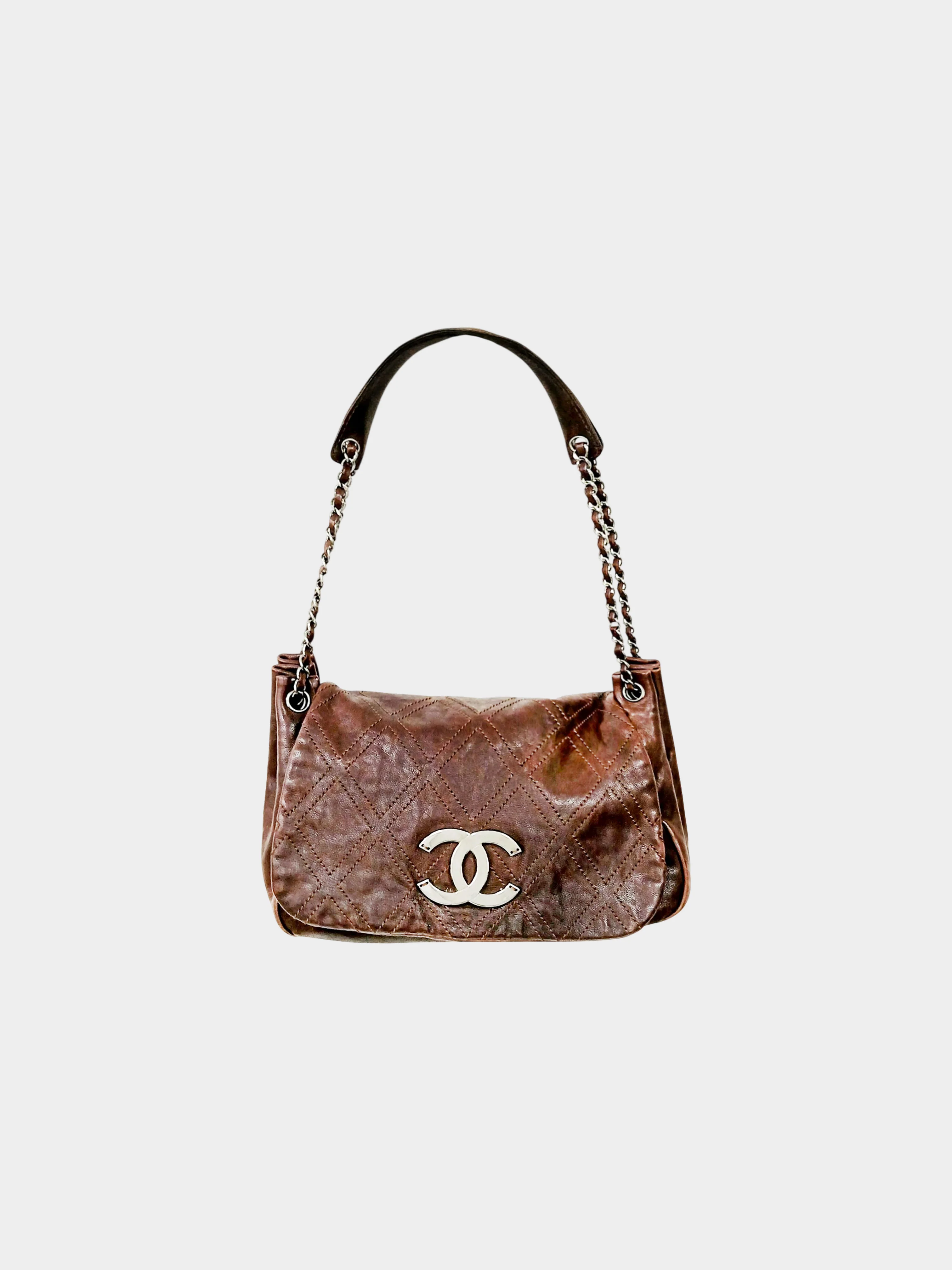 Chanel 2006 Brown Calfskin Leather Diamond Stitch Accordion Flap Bag - Image 3
