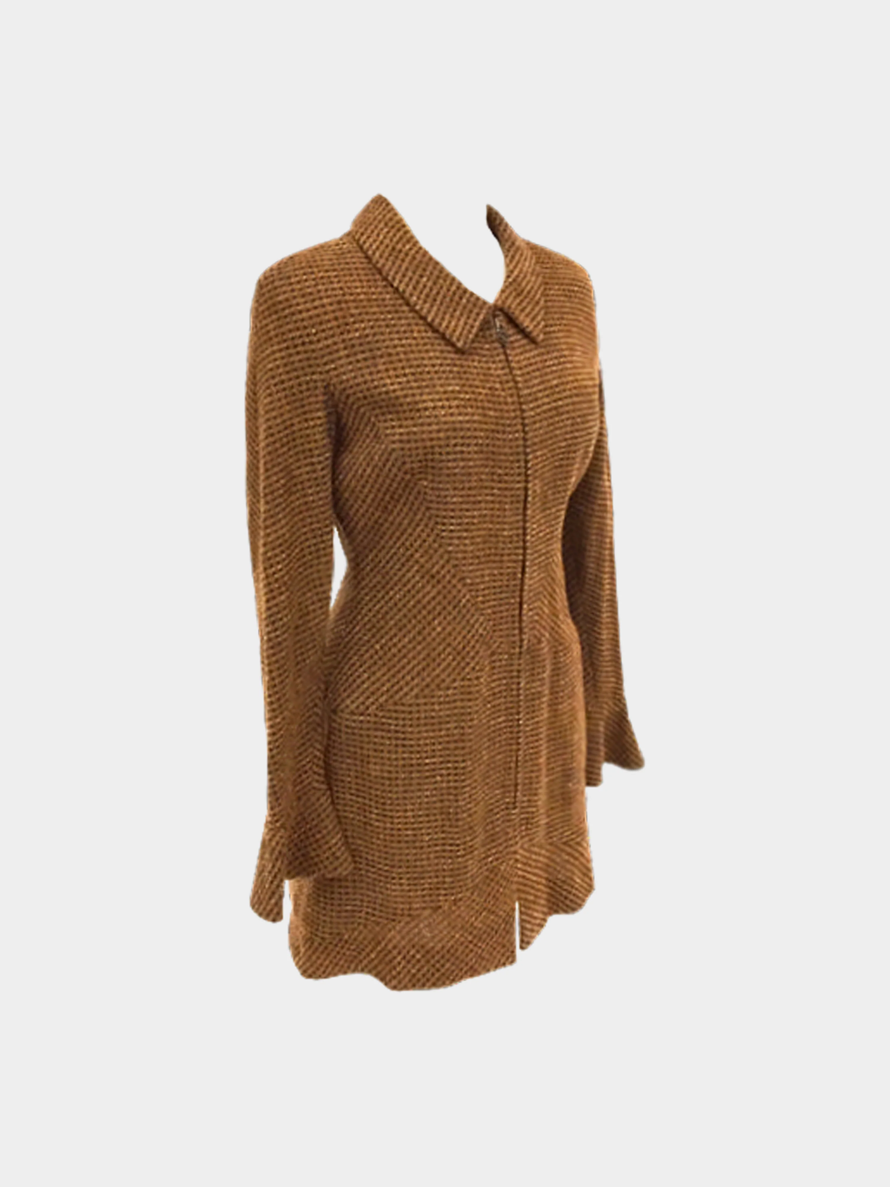 Chanel 1990s Brown Wool Blend Long Sleeve Zip Dress - Image 3